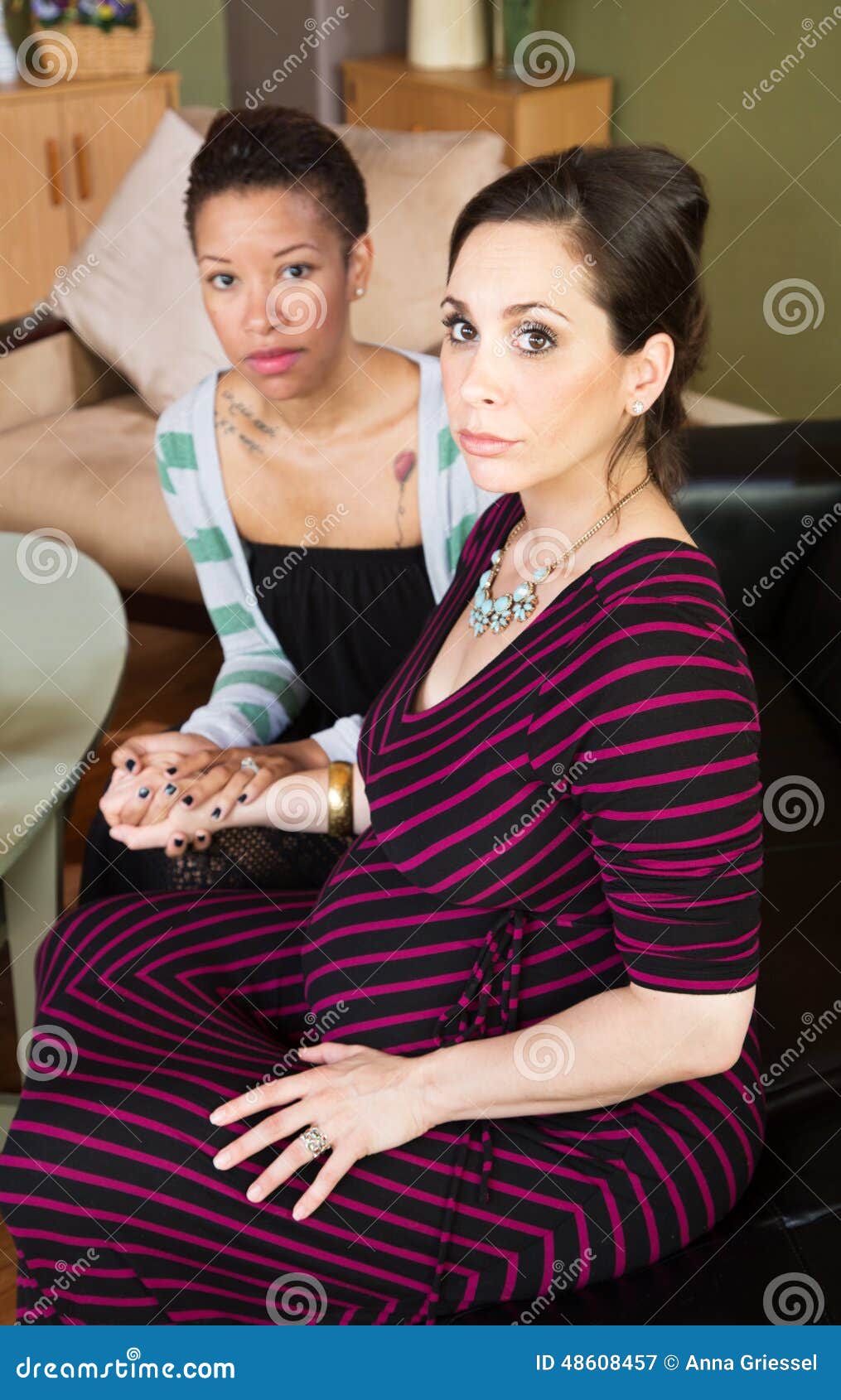 Nervous Lesbian Pregnant Couple Stock Image Image Of Lesbian