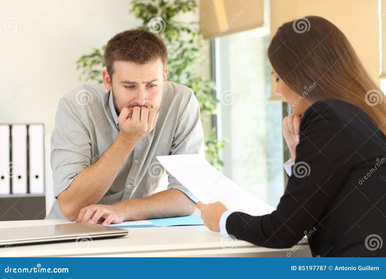 nervous man in a job interview