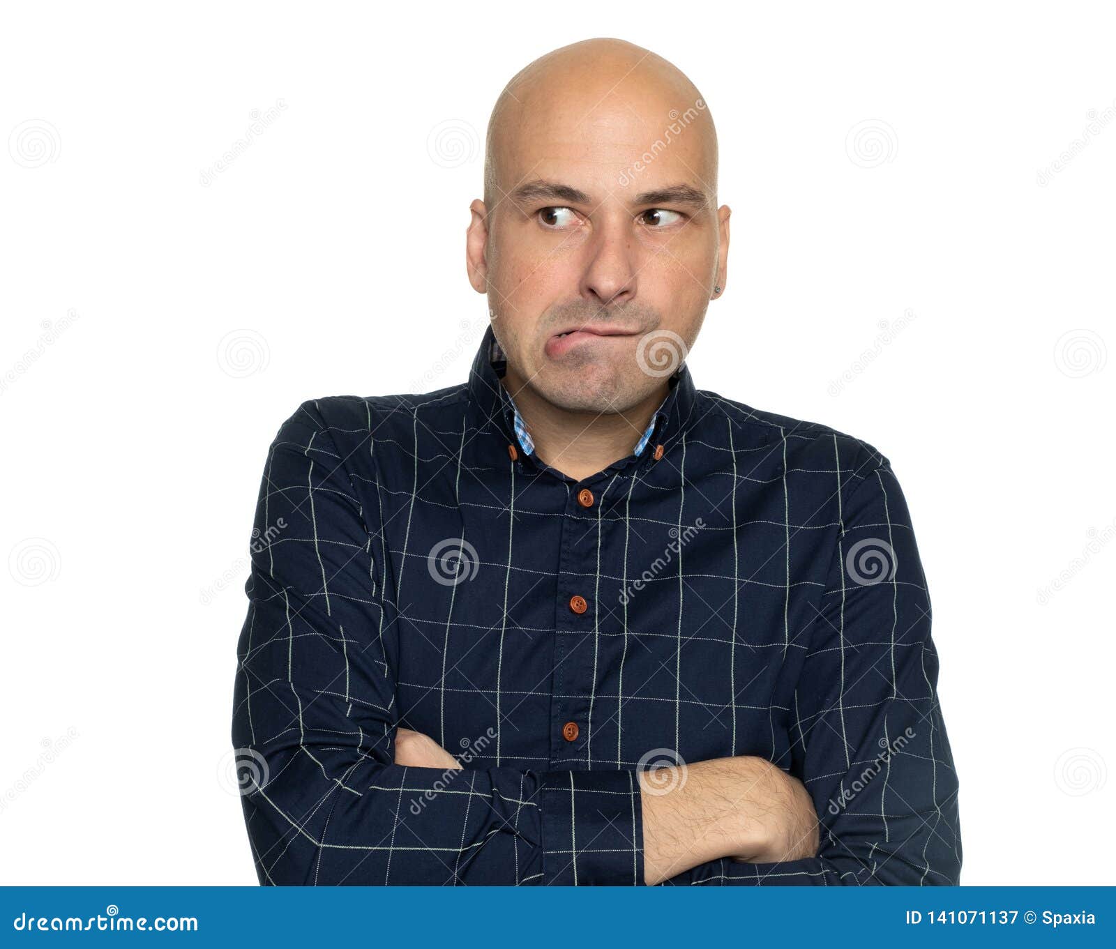Nervous Man Looking Away Isolated on White Stock Image Image of copy