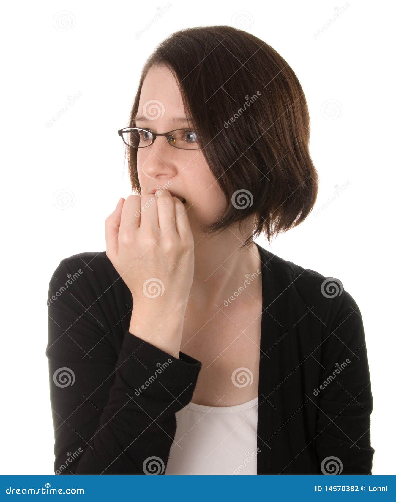 Nervous woman thinking stock photo. Image of white, worried 14570382