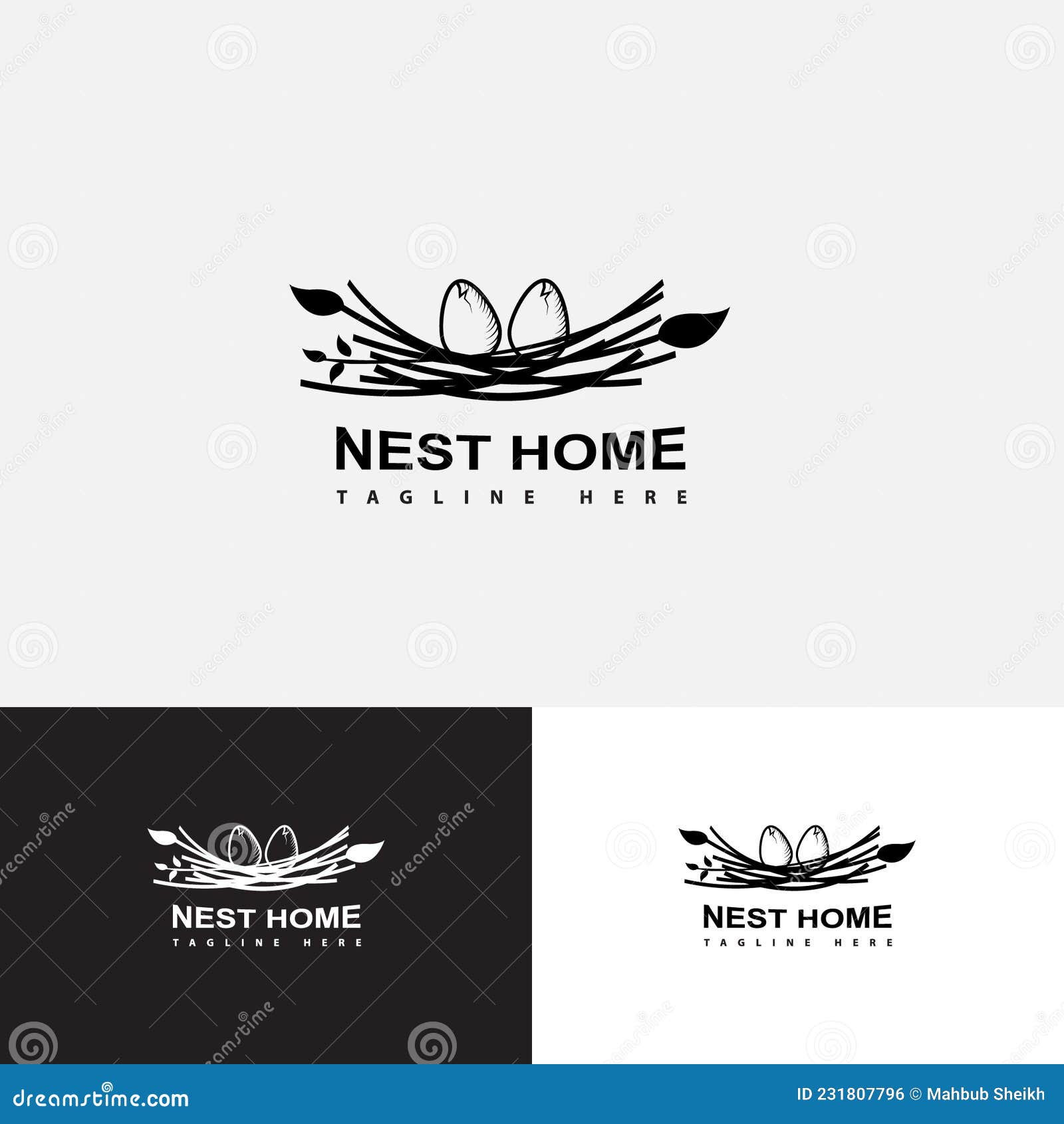 Nest Home Logo Design Template with Bird Egg. Stock Vector