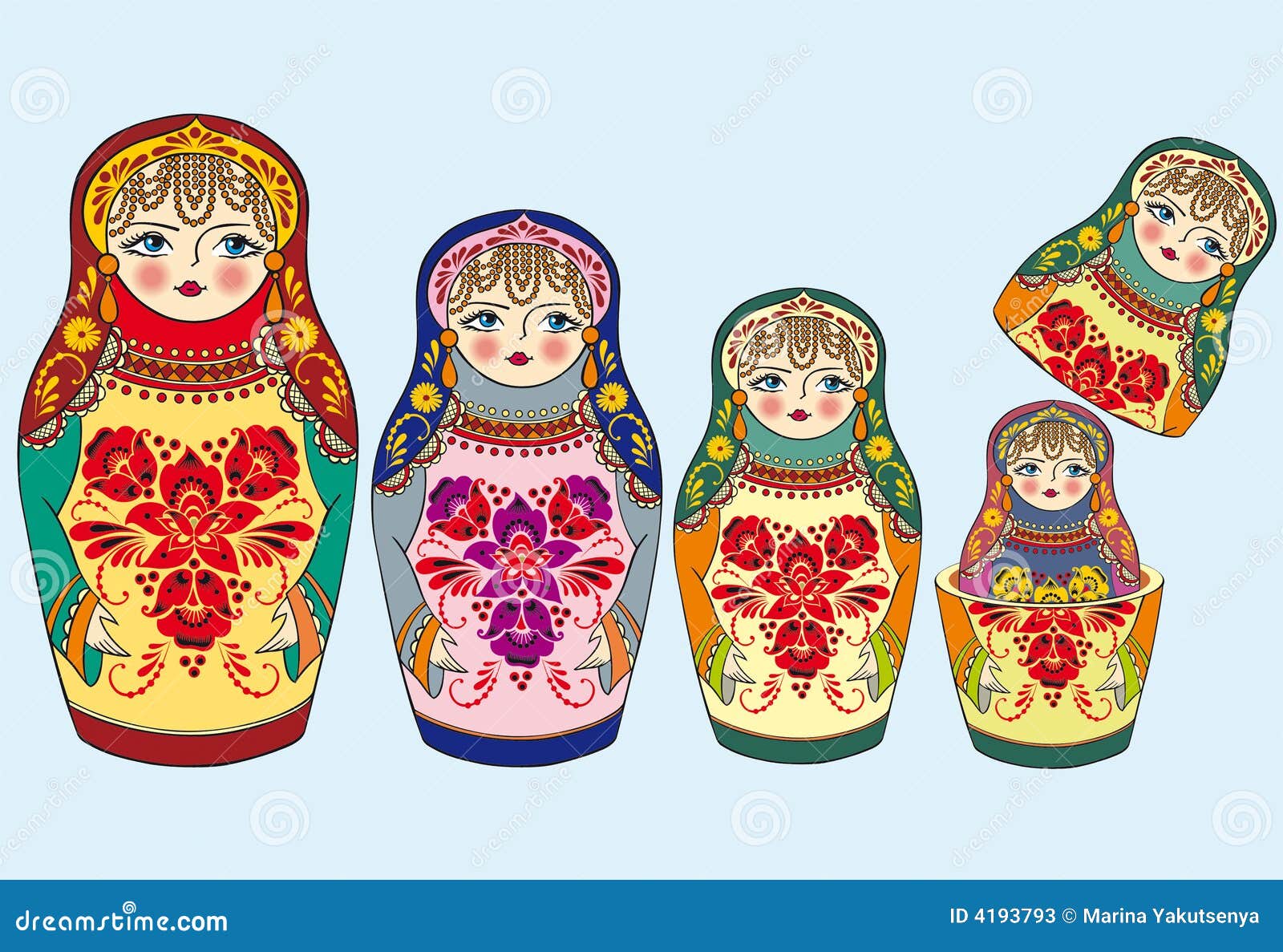 Nesting_dolls stock vector. Illustration of face, flowers 4193793
