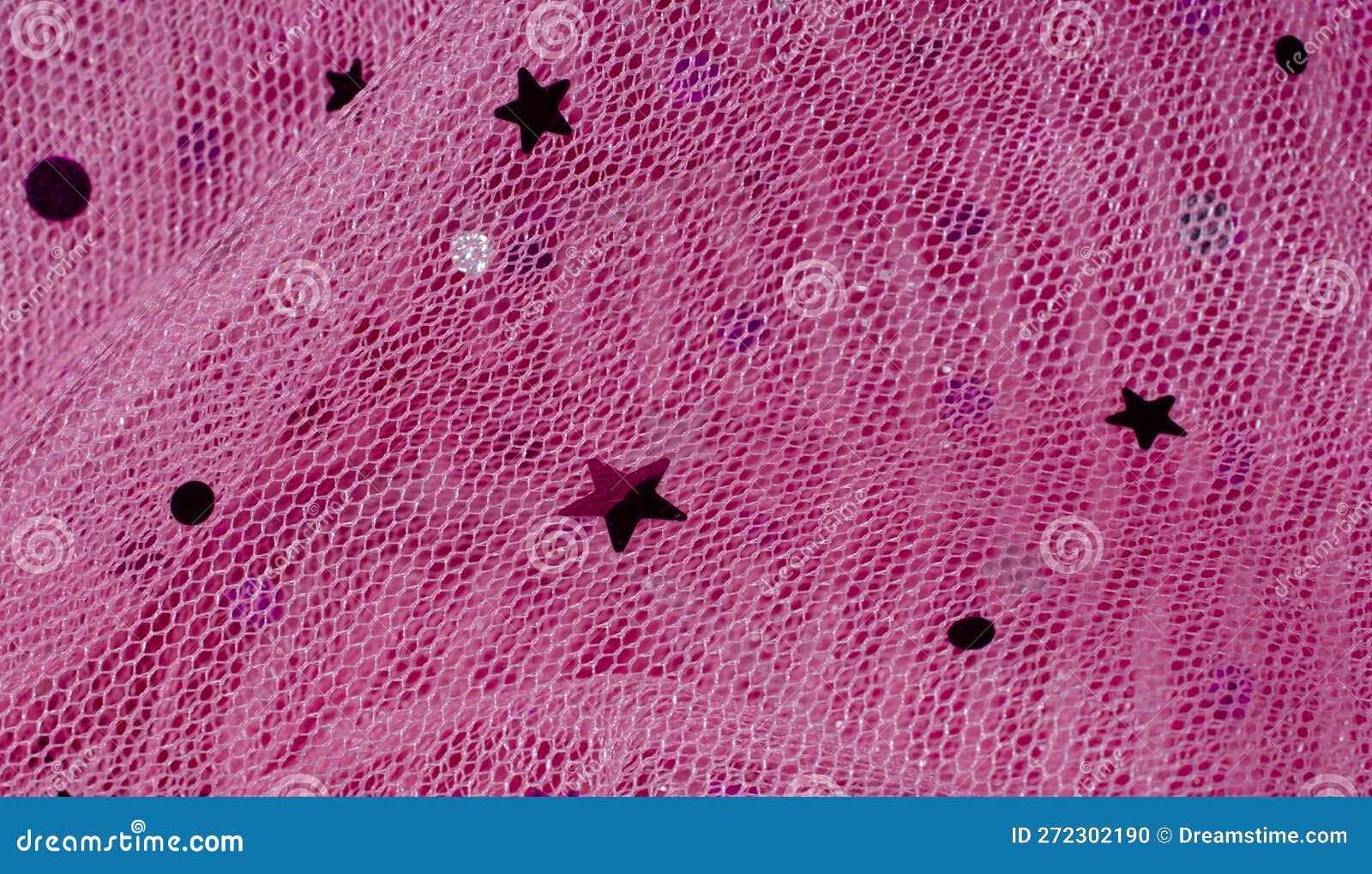 Net Fabric with Embellishment of Star and Circle. Pink Colorful