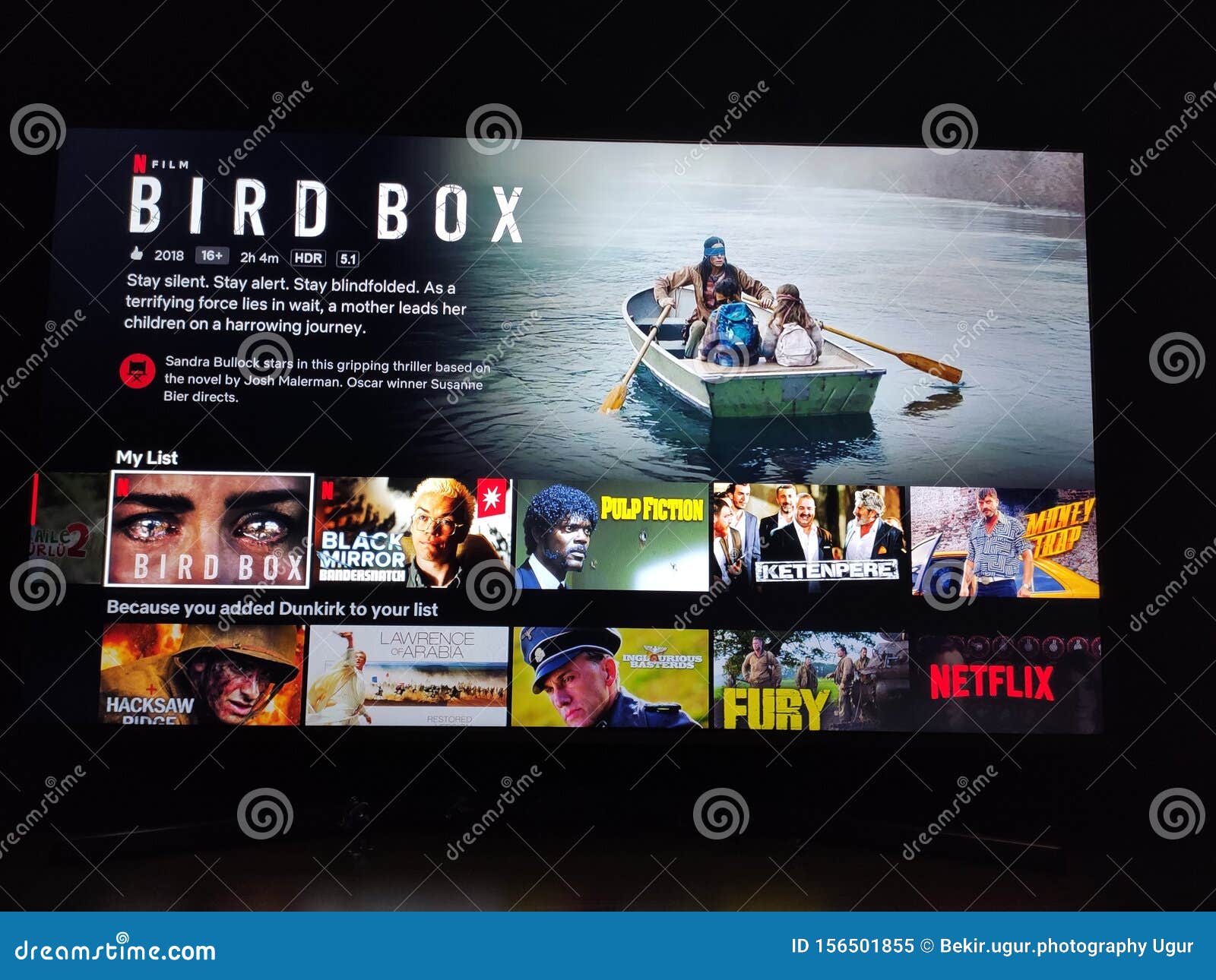 Bird Box - Netflix Television Screen with Popular Series Choice. Movies