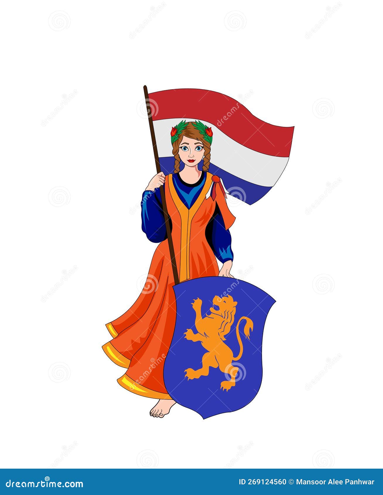 netherland girl holding flag and shield  