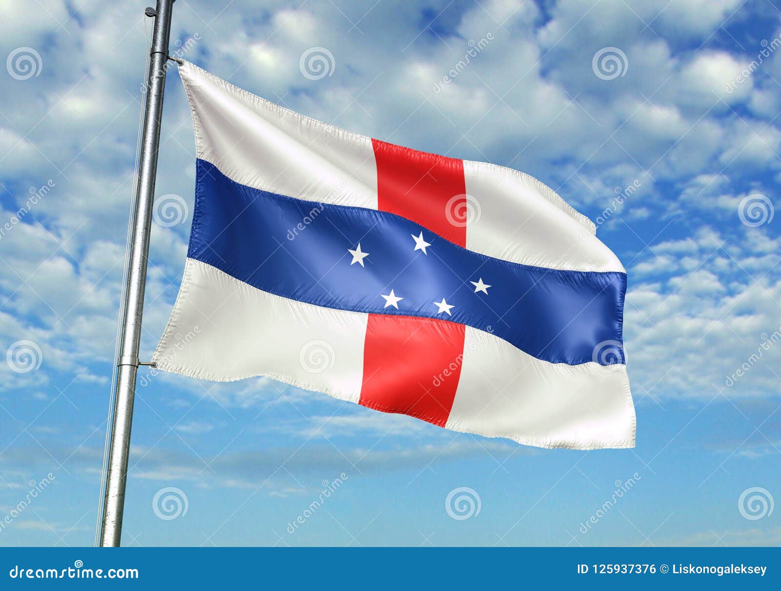 Download Netherlands Antilles Flag Waving With Sky On Background ...