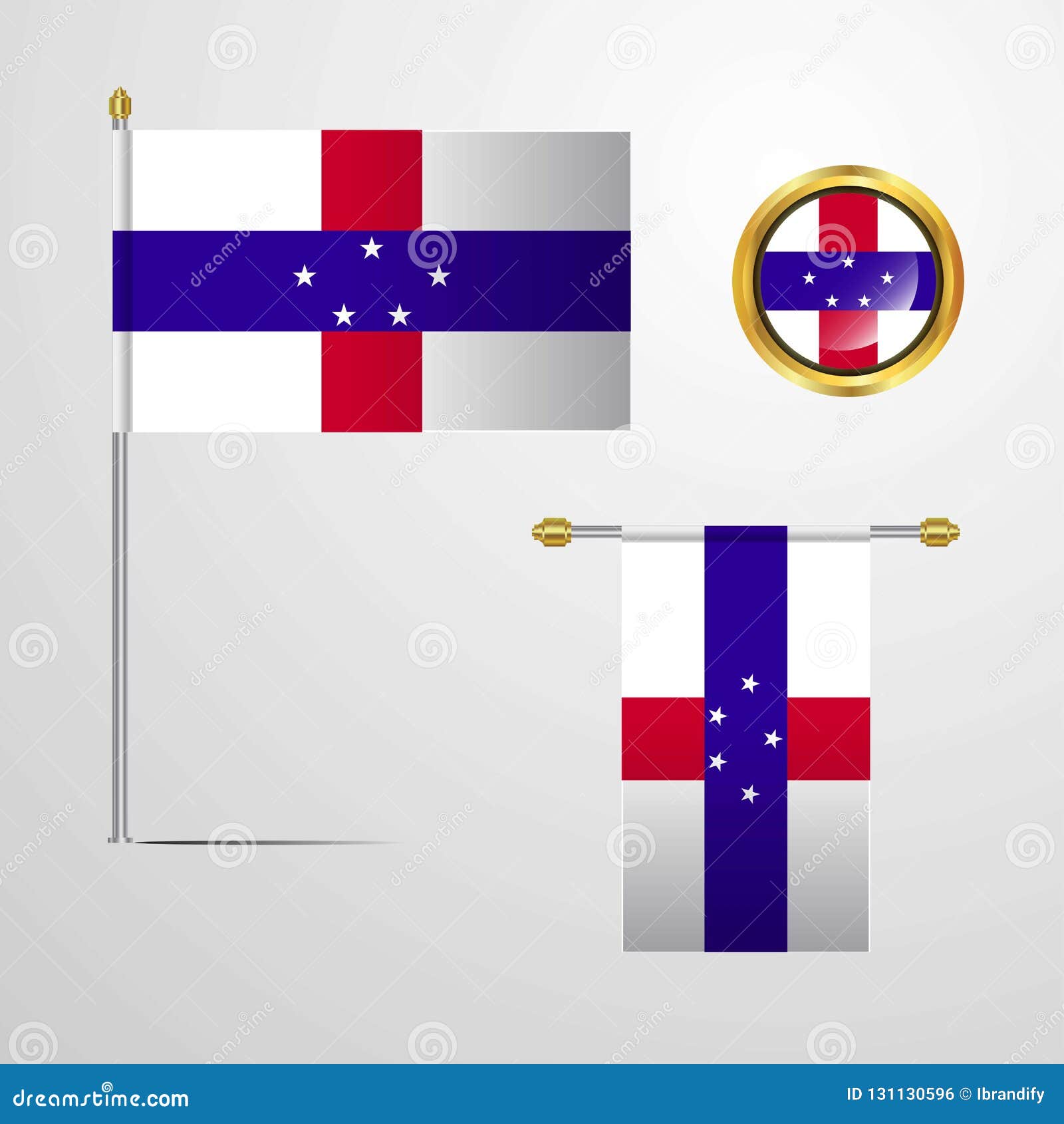 Download Netherlands Antilles Waving Flag Design With Badge Vector ...