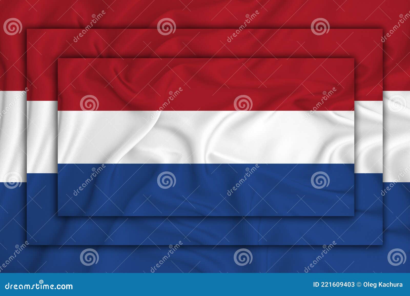 Netherlands Flag on Background Texture. Three Flags are Superimposed on