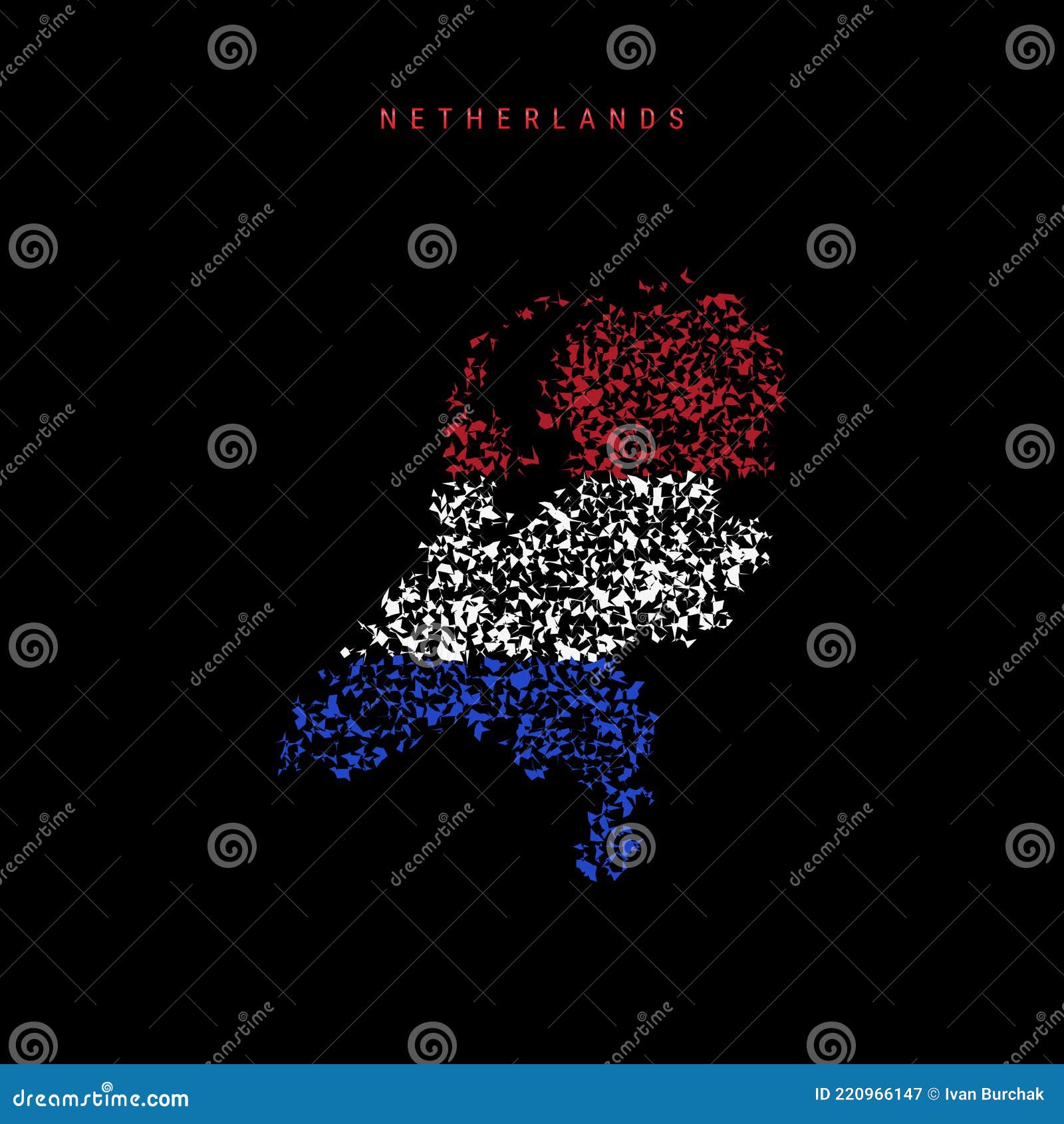 Netherlands Holland Flag Map Chaotic Particles Pattern In The Dutch Netherlandish Flag Colors