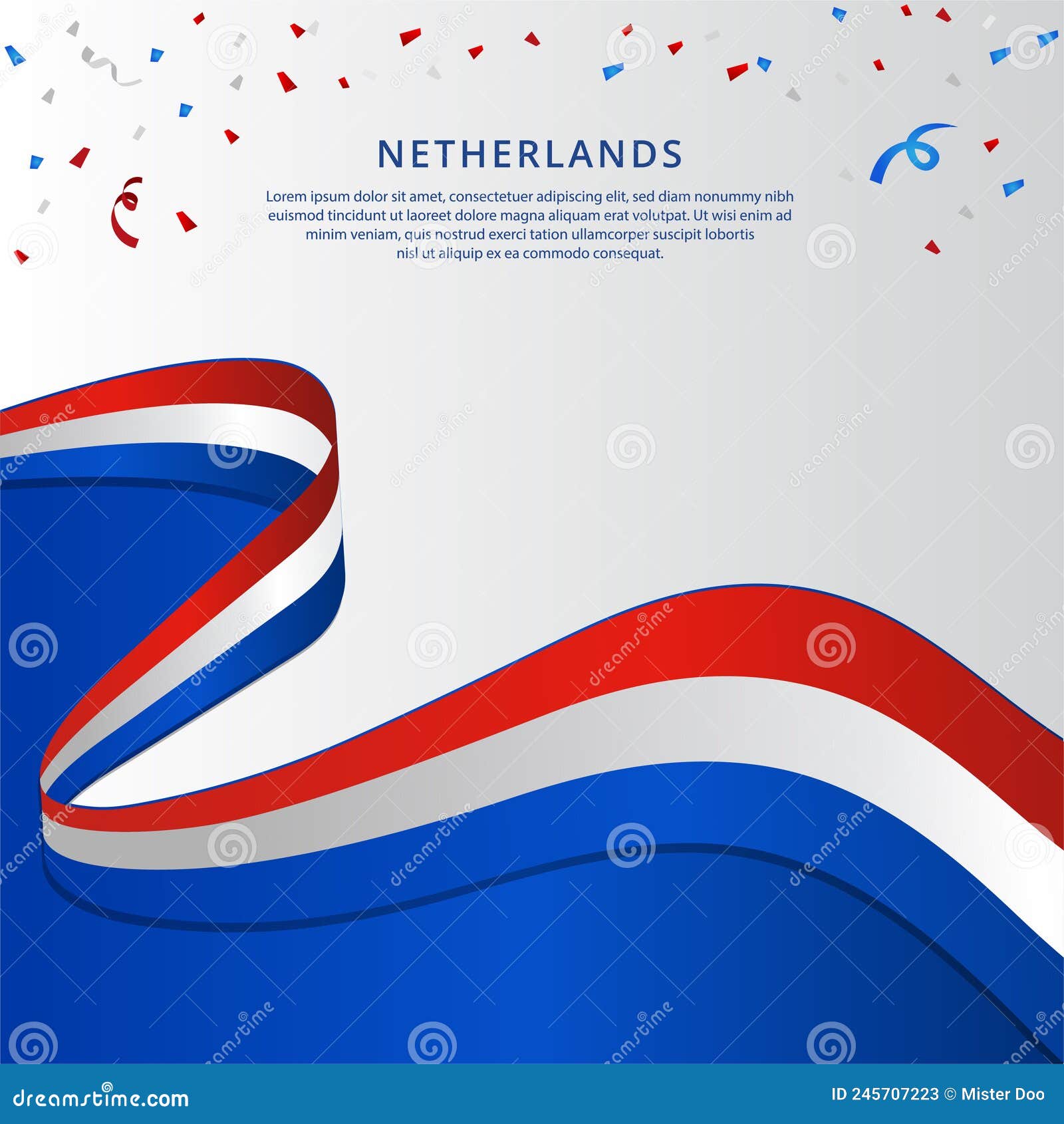 Netherlands Independence Day Design with Wavy Flag in White Gradient