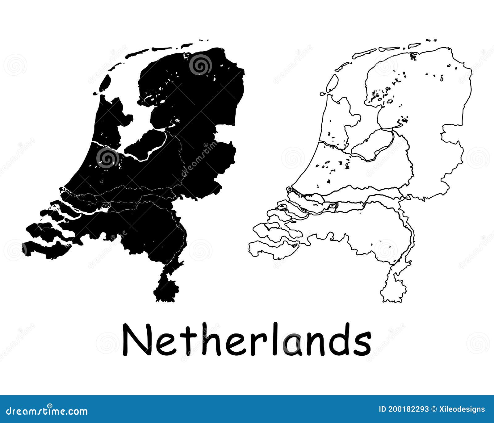 Netherlands Country Map. Black Silhouette and Outline Isolated on White