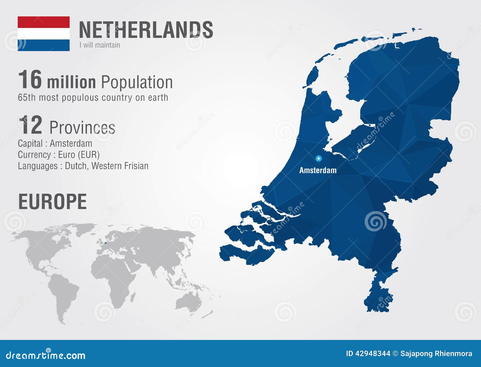 netherlands world map with a pixel diamond texture.