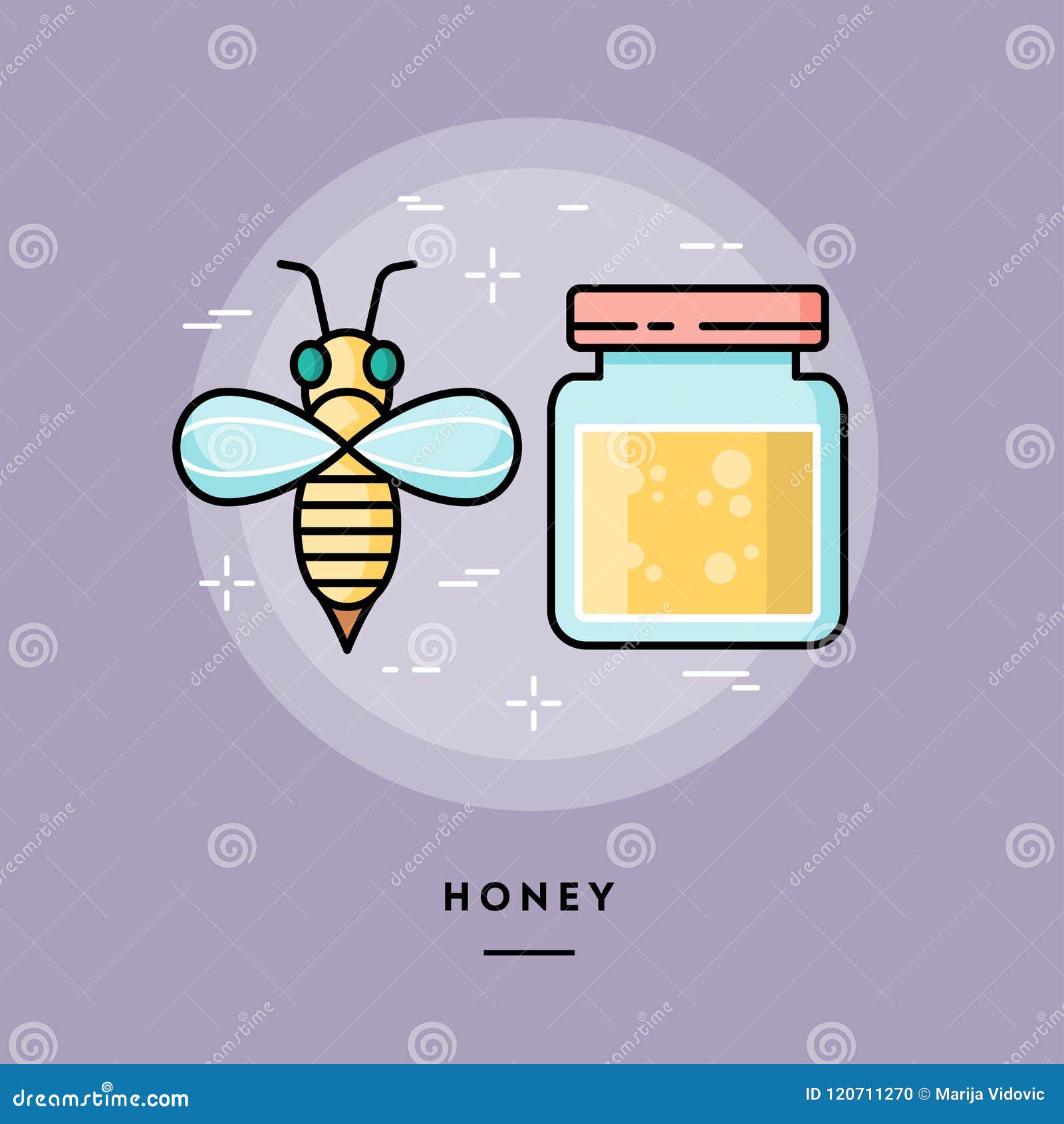 Nette Biene Und Glas Honig, Zeichnen Flache Designfahne