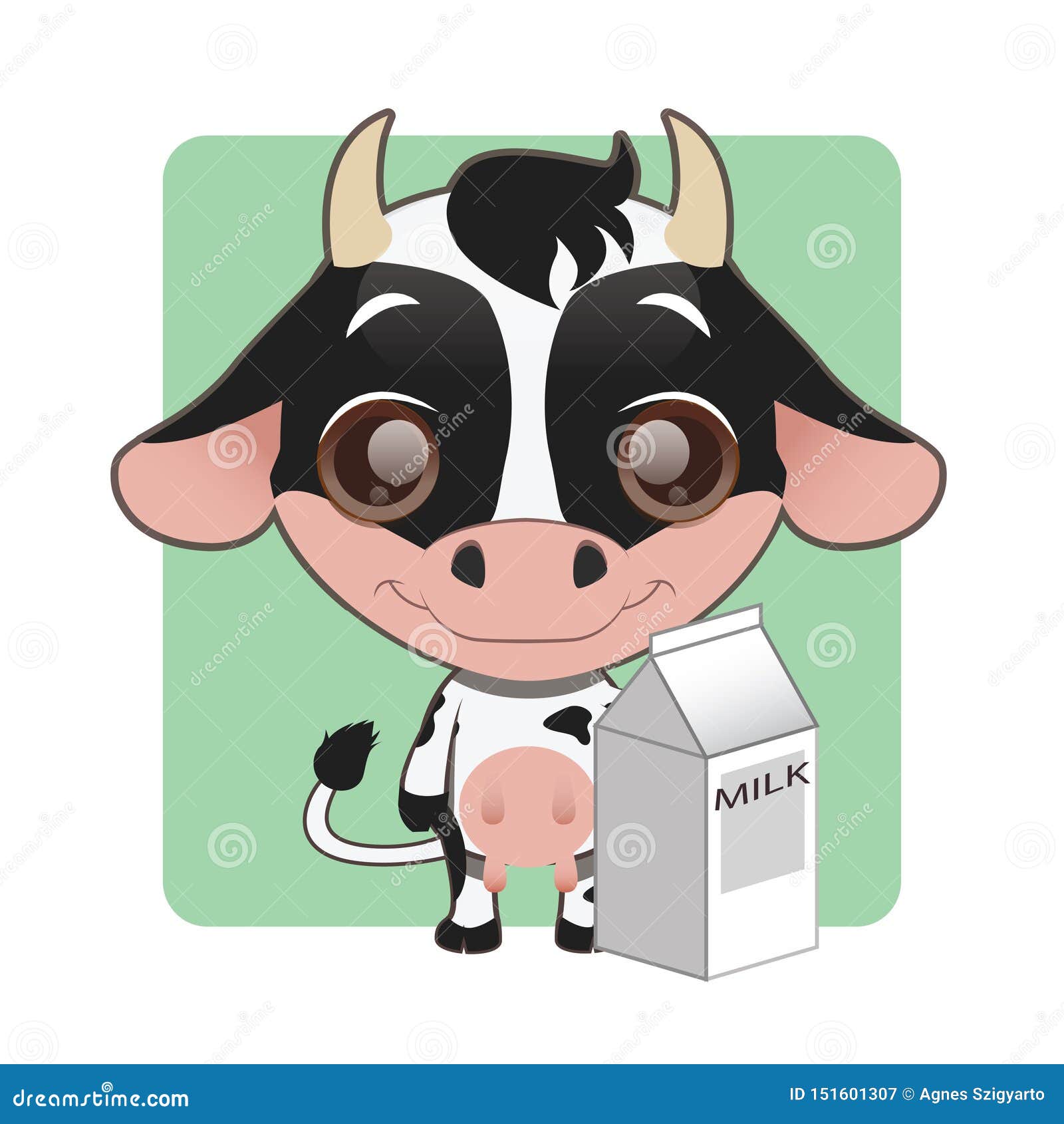 Nette Kleine Kuh, Die Einen Karton Milch Hält Vektor Abbildung -  Illustration Von Karikatur, Lustig: 151601307