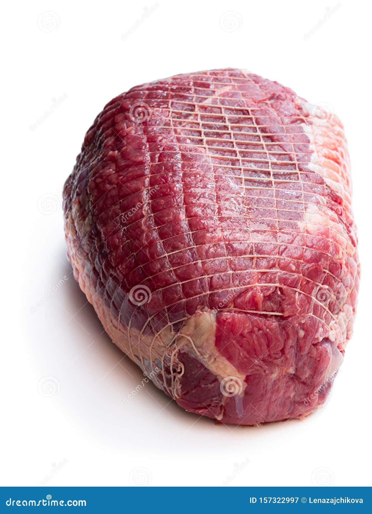 Netted Pack of Raw Meat Package Isolated on White Background Stock