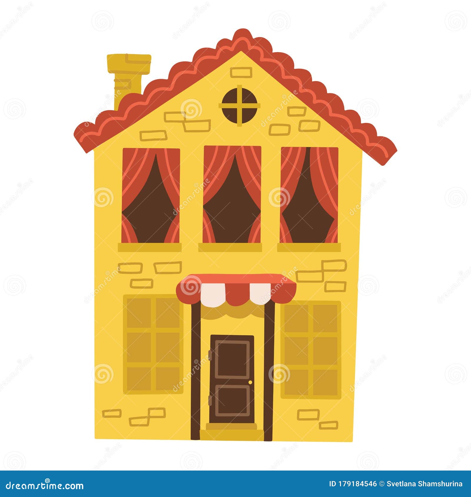 Nettes Kleines Gelbes Haus Mit Rotem Ziegeldach Und Vielen