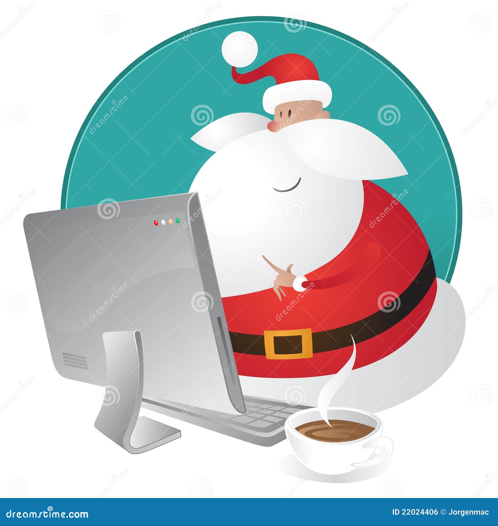 Nettes Sankt Einkaufen Fur Weihnachten Auf Seinem Computer Vektor Abbildung Illustration Von Computer Nettes