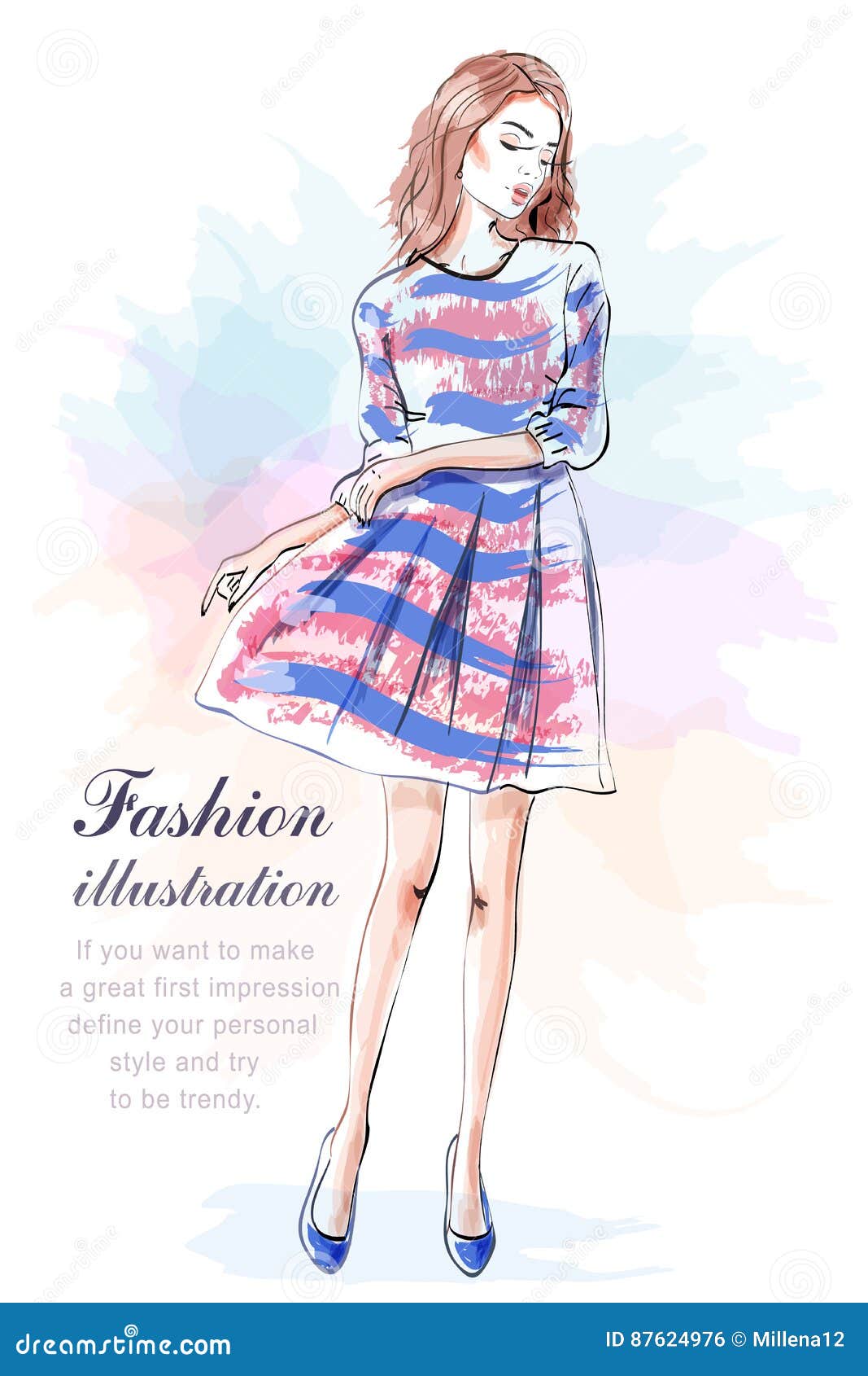 Nettes Stilvolles Junges Madchen Im Kleid Hand Gezeichnete Kleidung Der Schonheit In Mode Skizze Vektor Abbildung Illustration Von Mode Skizze