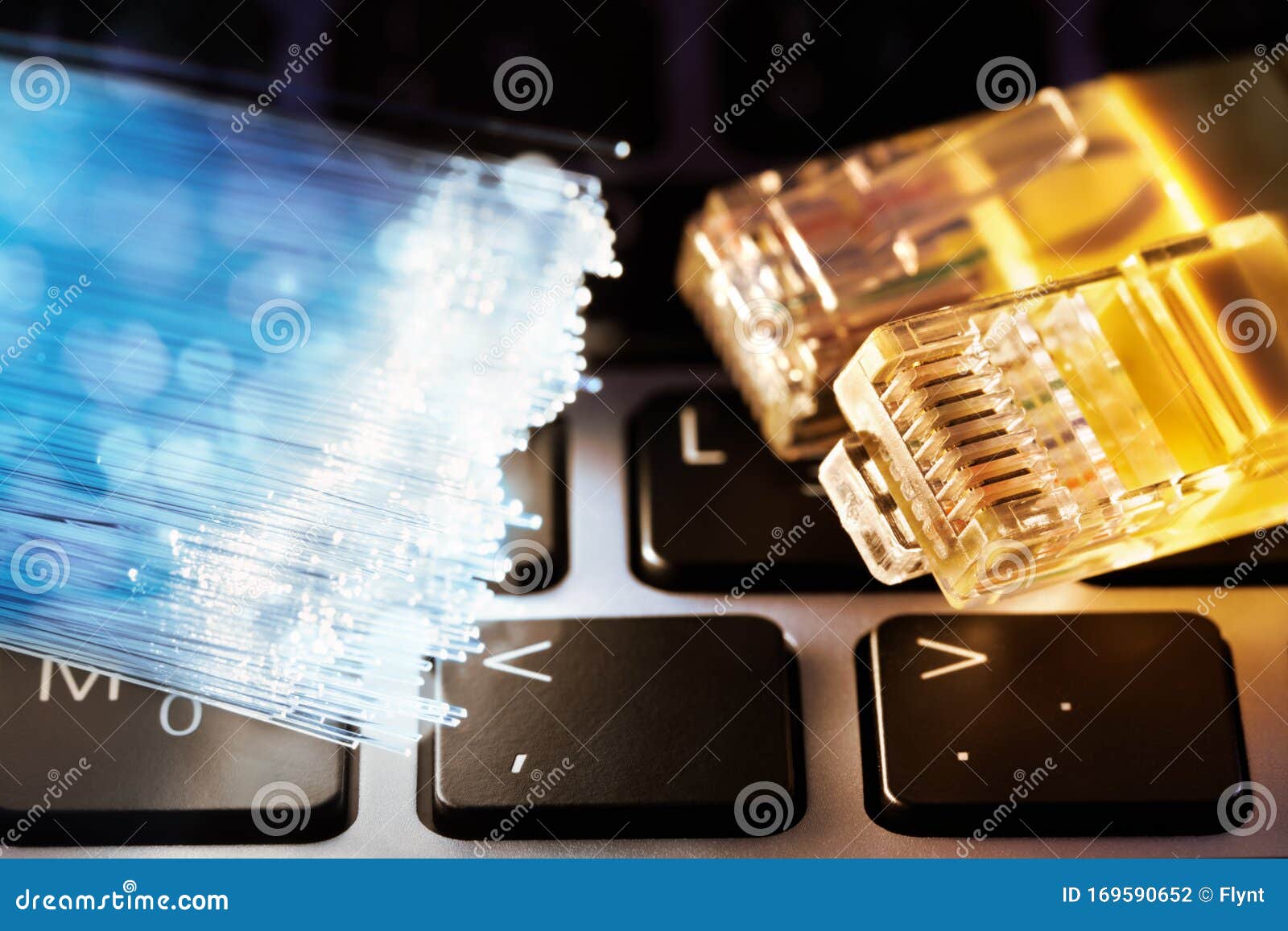 Network Cable and Fiber Optic on Laptop Computer Stock Photo Image of