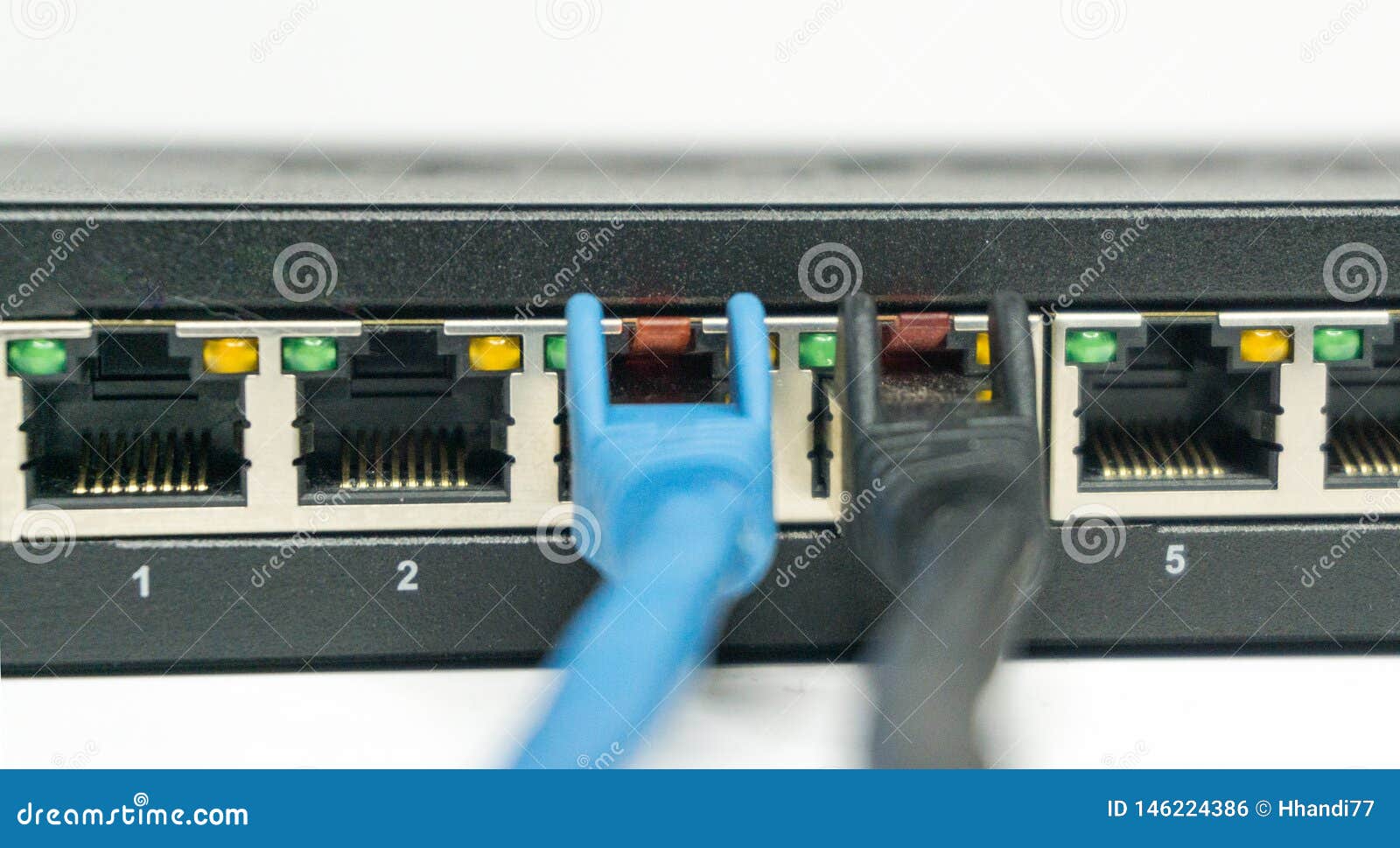 Network Cable and Ports of a Switch Stock Photo Image of blue, device