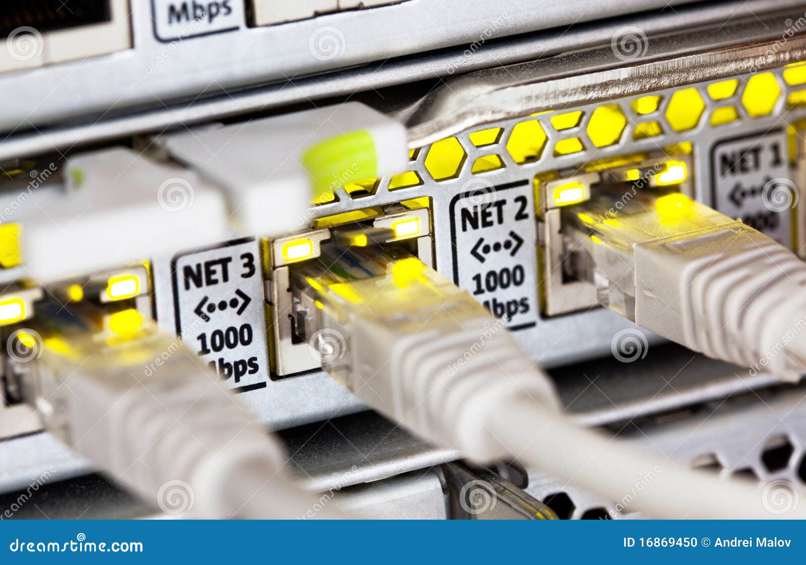 Network cables and hub stock photo. Image of node, closeup 16869450