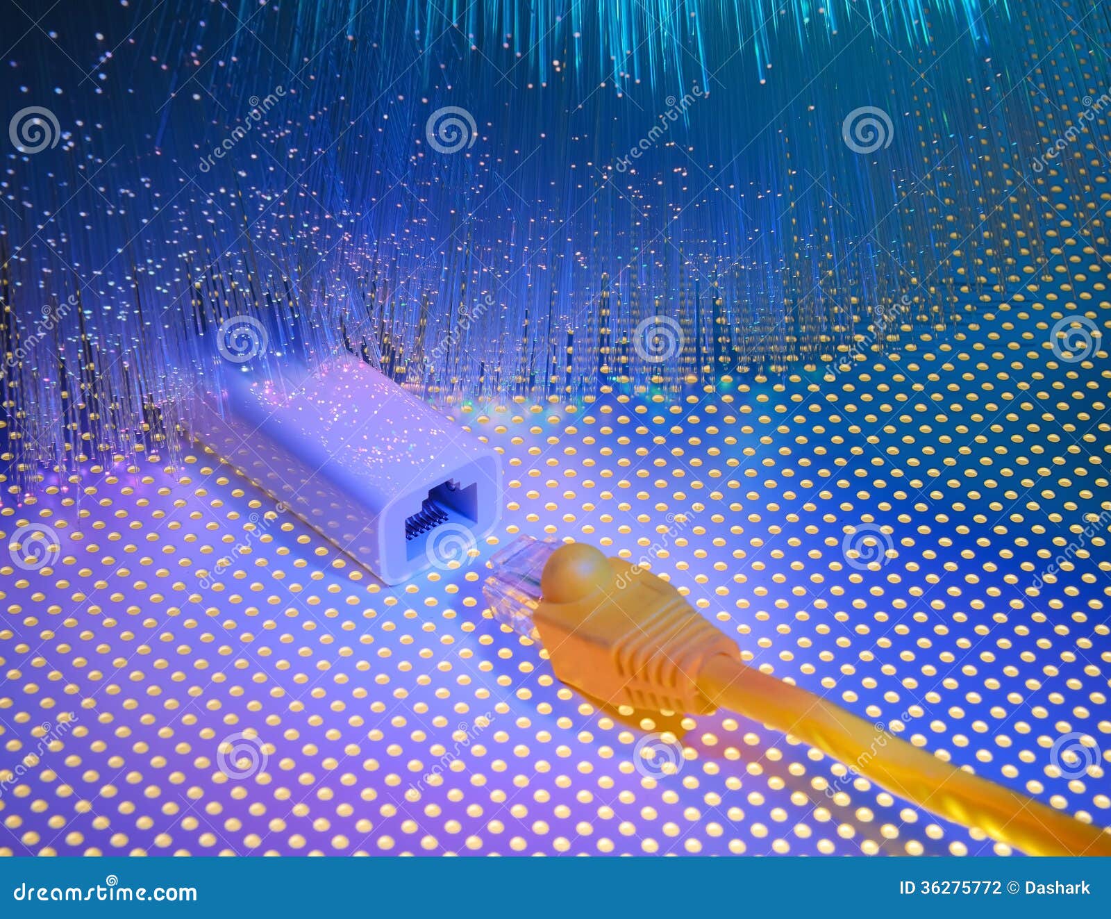 Network Cables and Hub Closeup with Fiber Optical Stock Photo Image