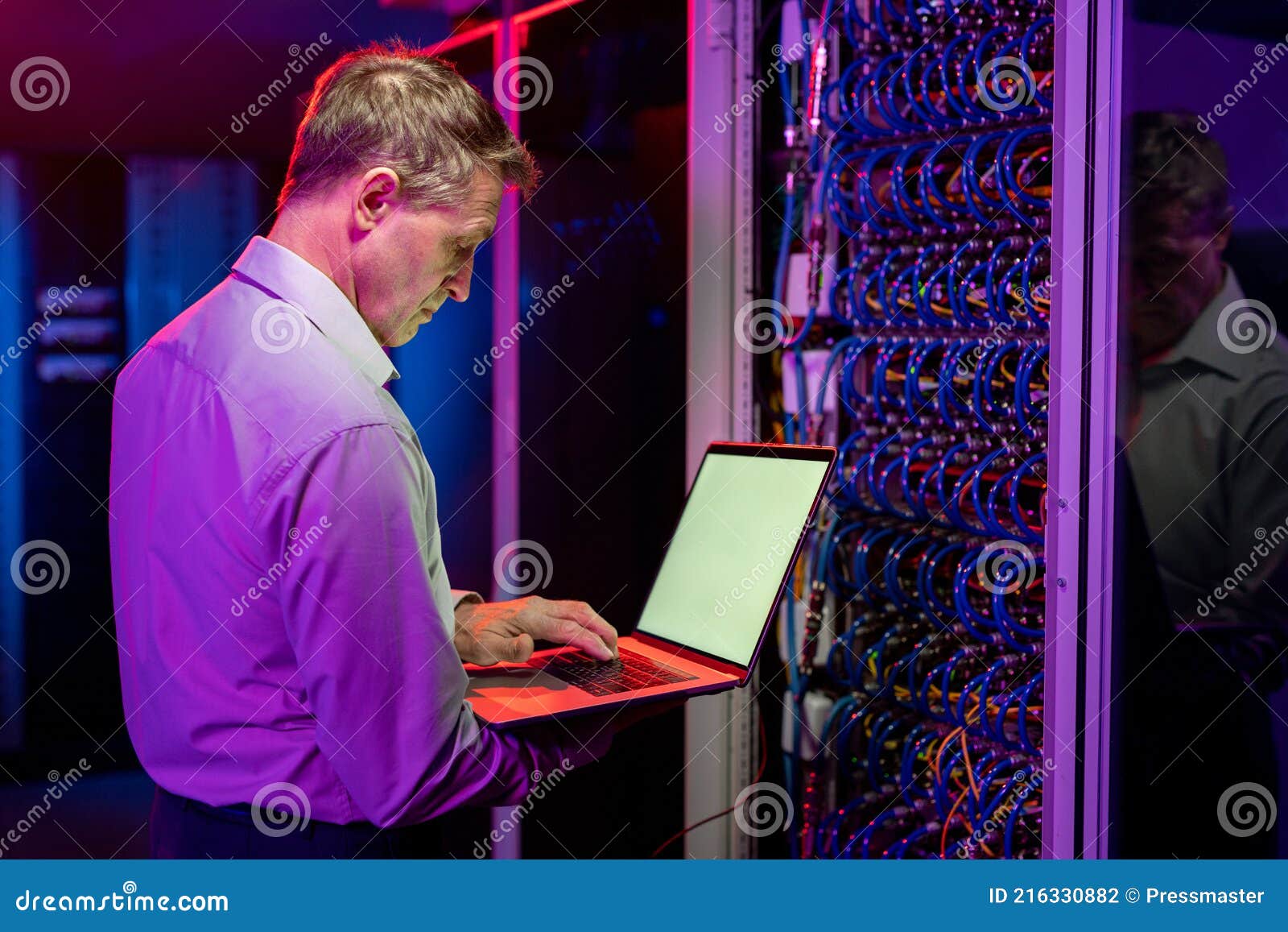 Network Engineer Diagnosing Server Problems Stock Photo Image of