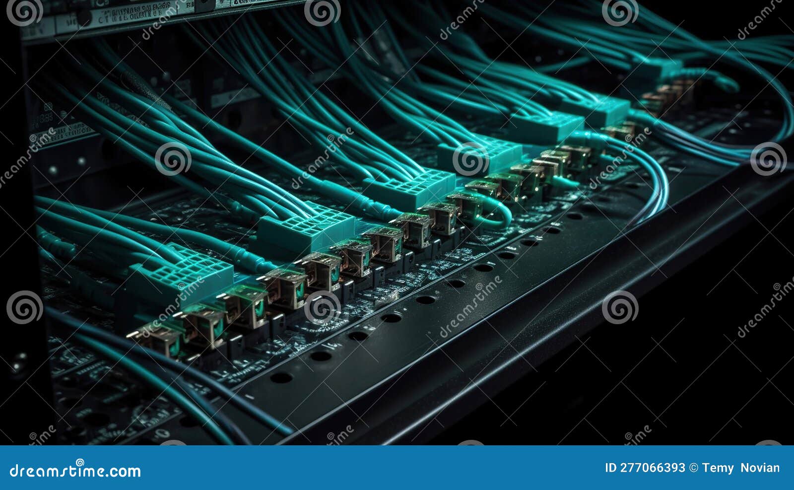 Network Equipment Panel with Cables and Wires on it. Generative Ai