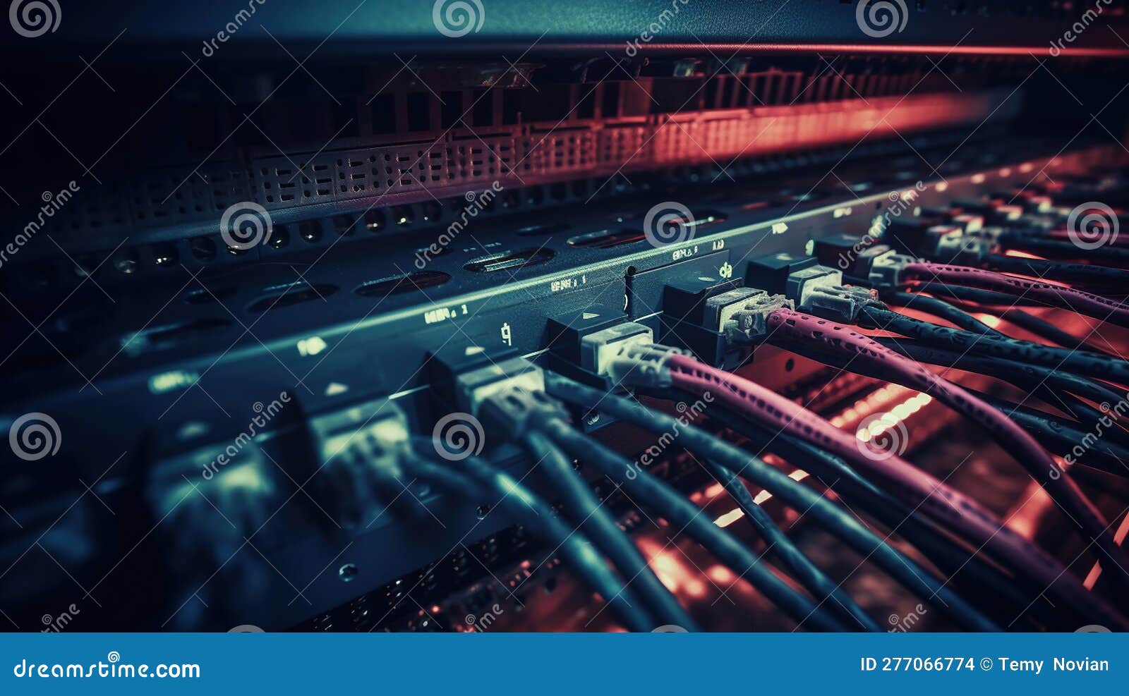 Network Equipment Panel with Cables and Wires on it. Generative Ai