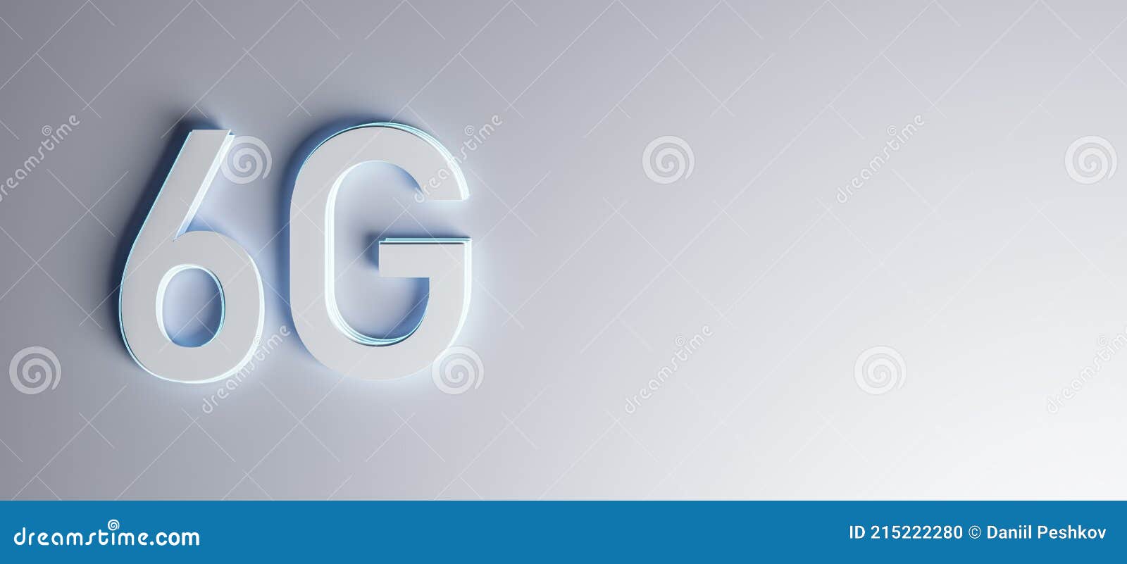 Network Evolution Concept with Blank Light Wallpaper and 6G Symbol. 3D