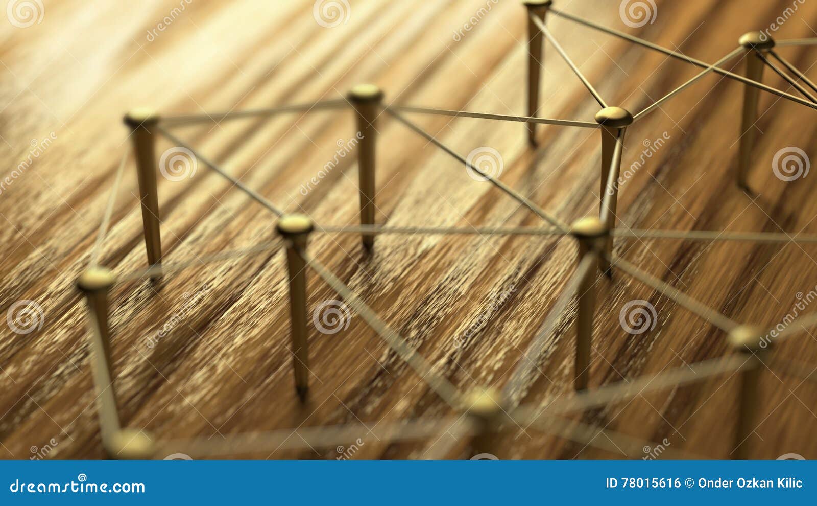 network, networking, connect, wire. linking entities. network of gold wires on rustic wood.