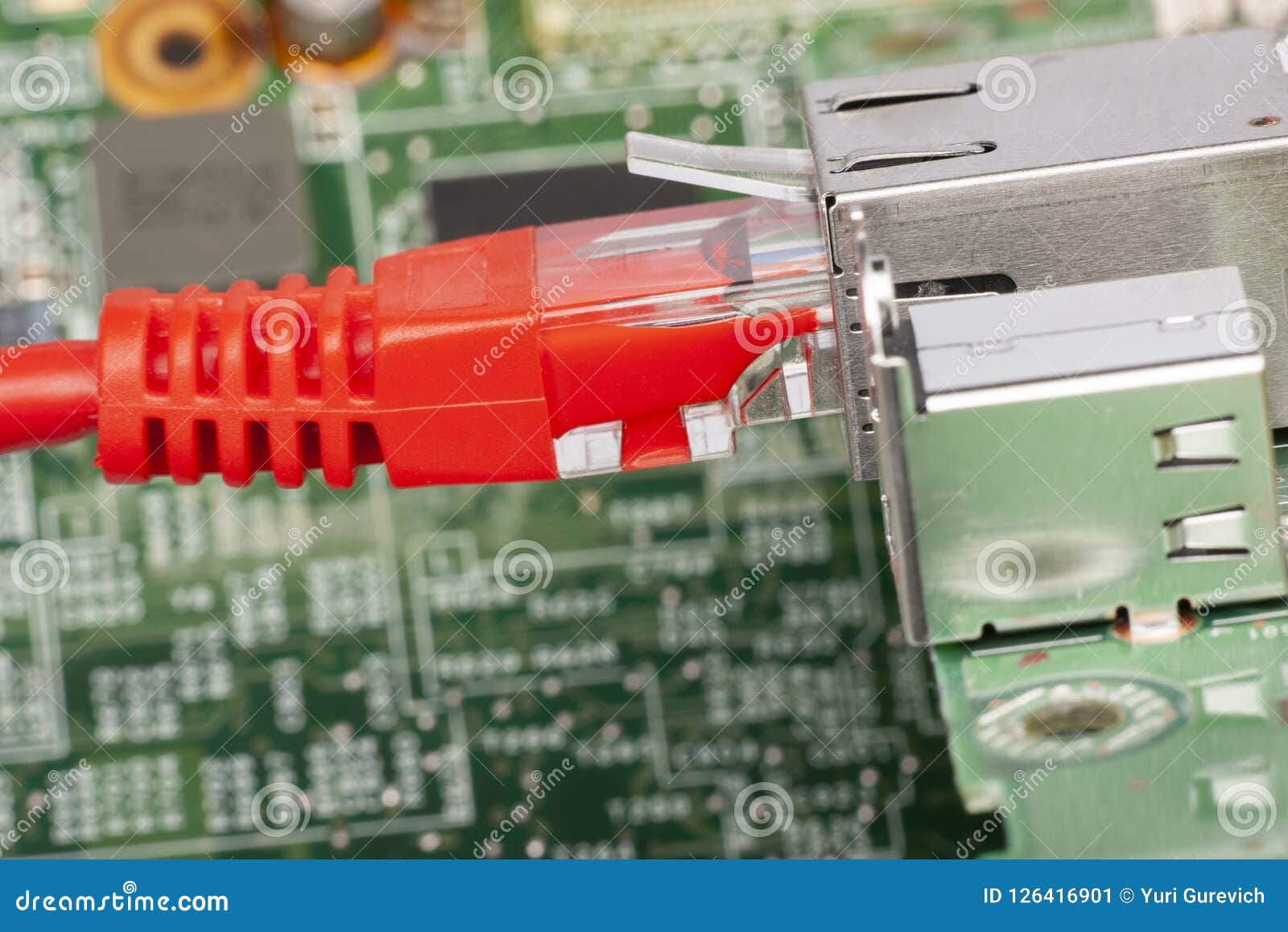 Network Switch and Cables, Close Up Macro Shot on Computer