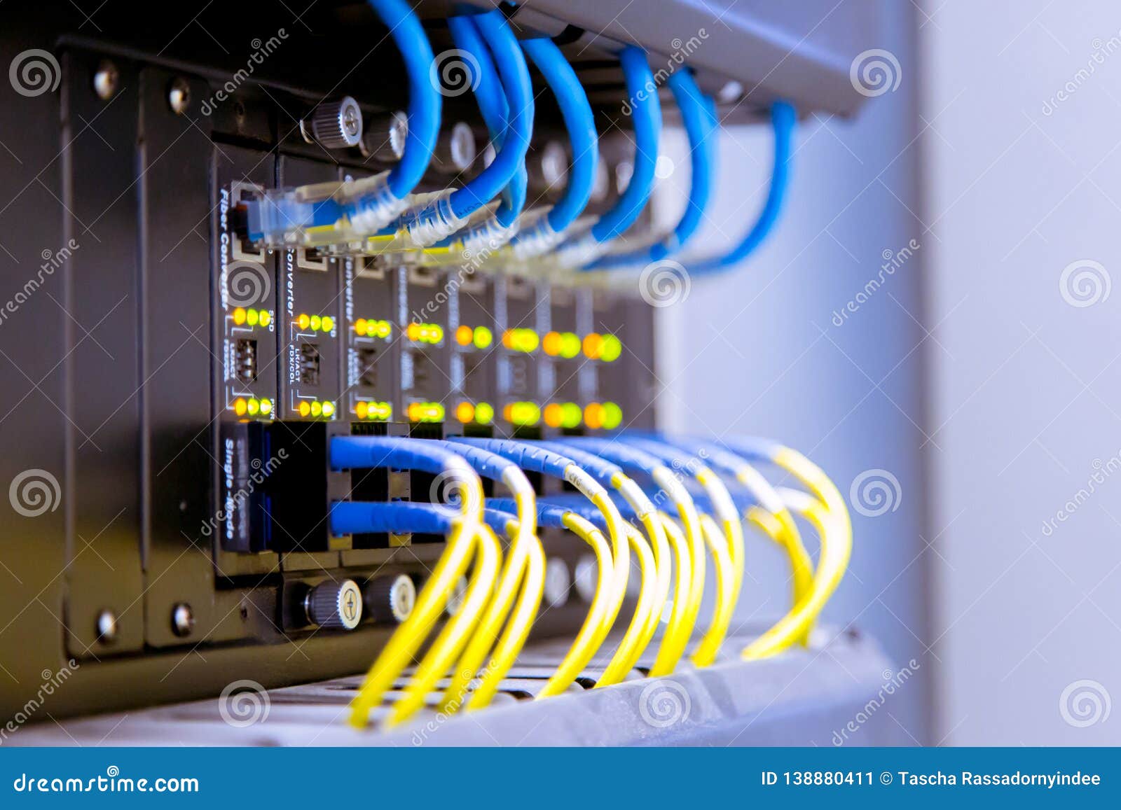 network switch and ethernet cables,data center concept