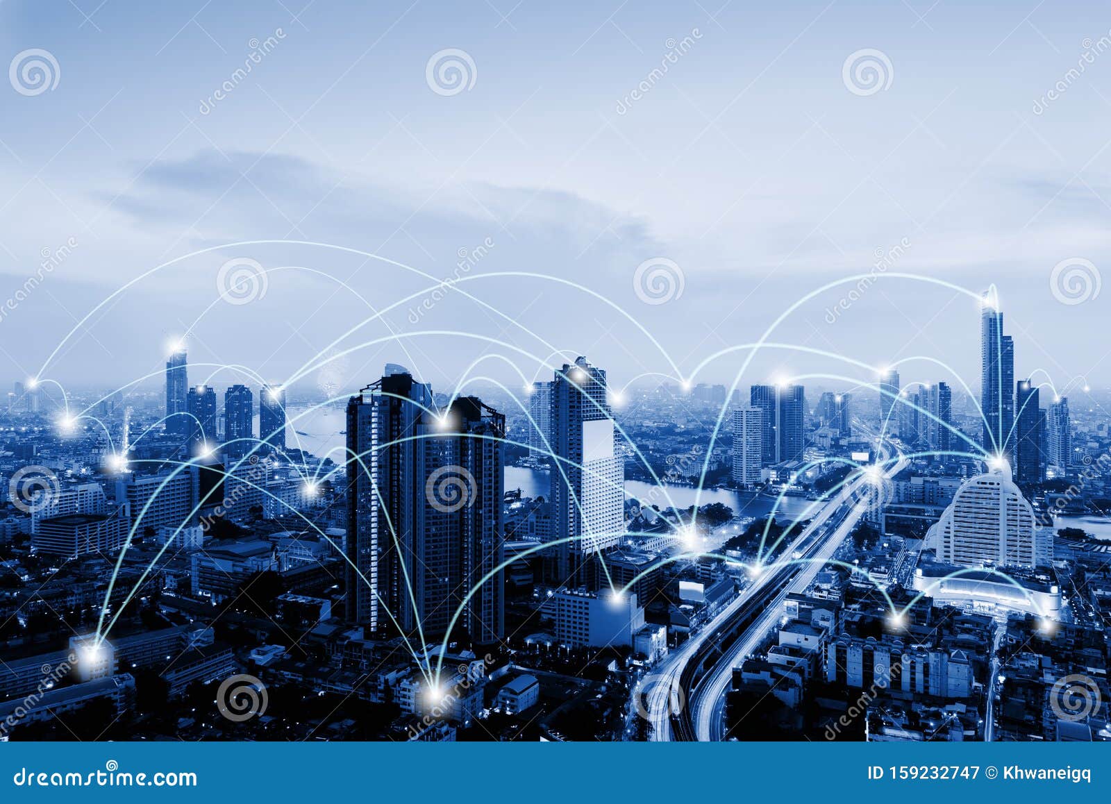 network telecommunication and communication connect concept, connection 5g networking system of infrastructure and cityscape at