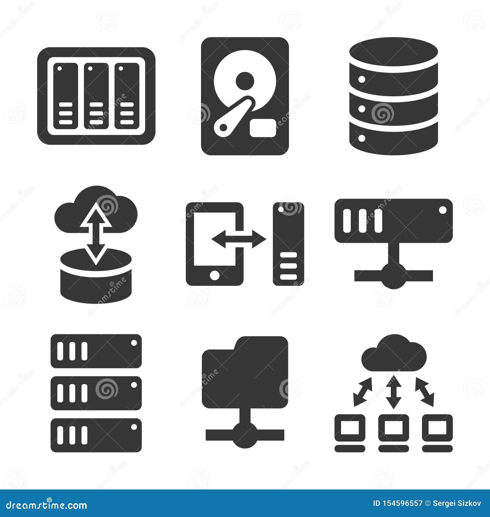 networking file share and nas server icons set. 