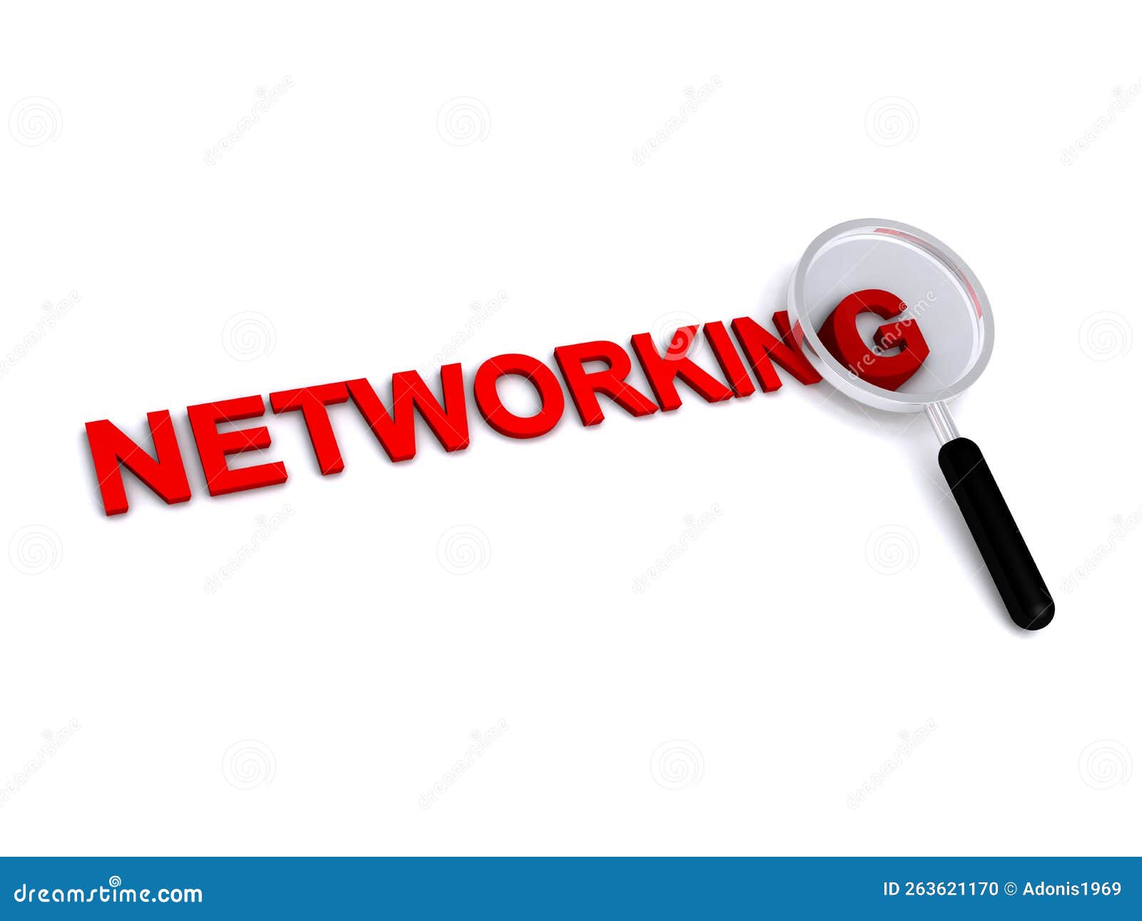 networking with magnifying glass on white