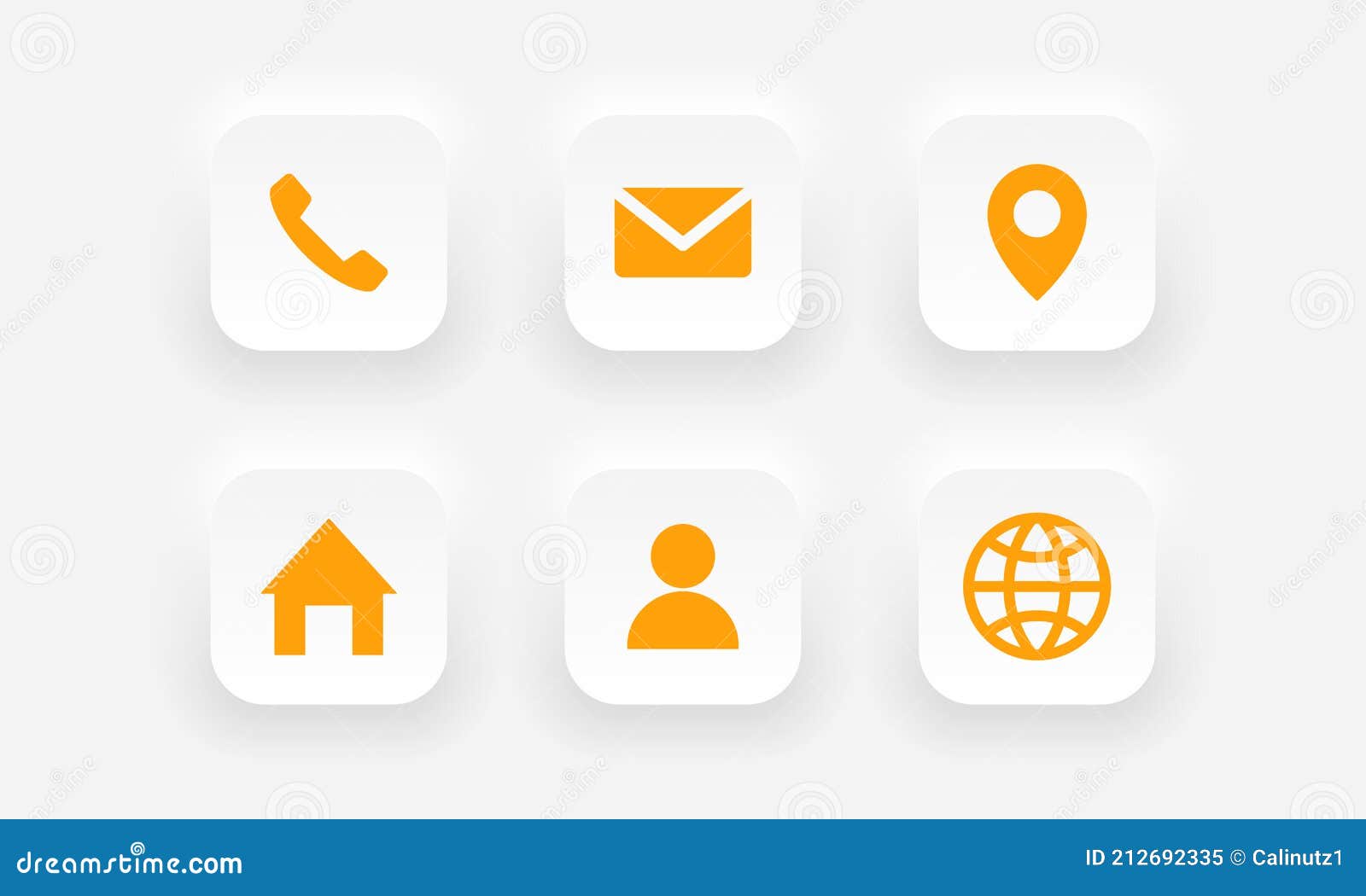 neumorphic business card icons set, phone, email, location, website