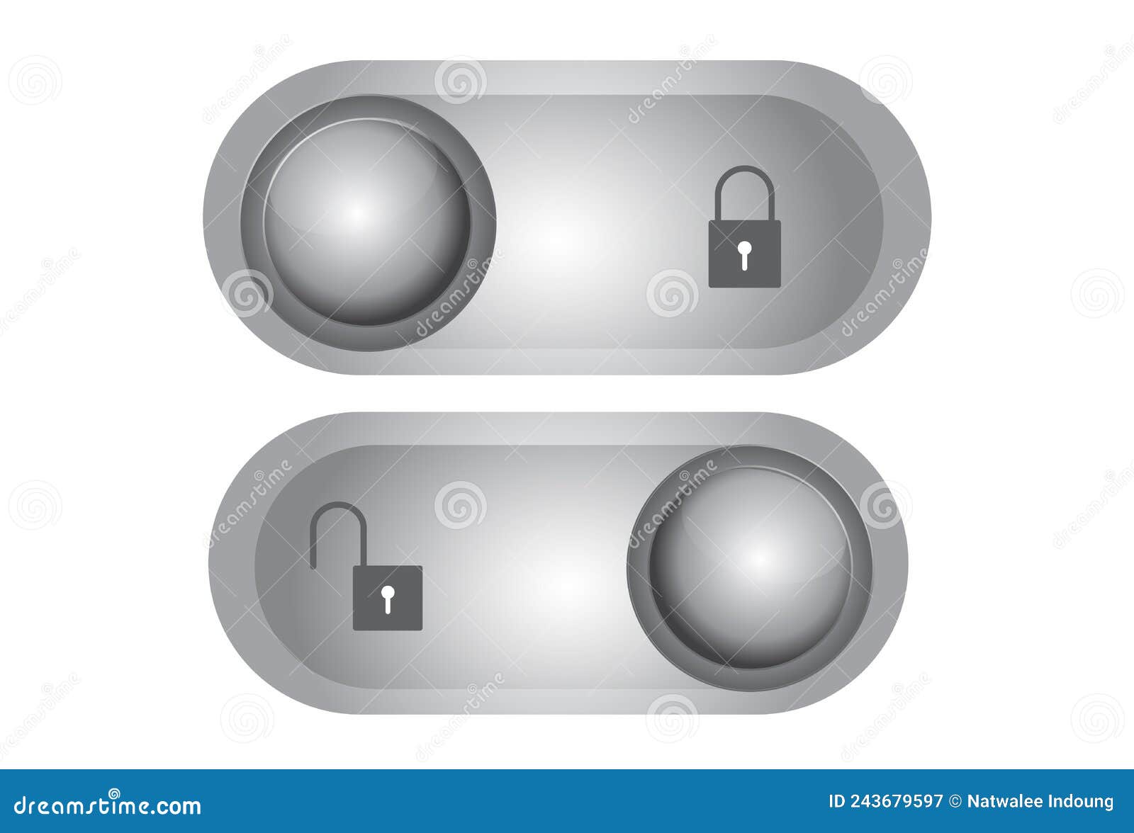 neumorphic lock and unlock slide buttons set  . user web interface s with shadow in neumorphism minimal