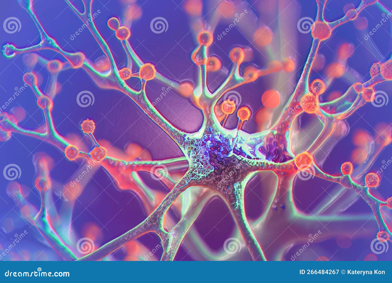Neurons, Brain Cells, Neural Network, 3D Illustration Stock