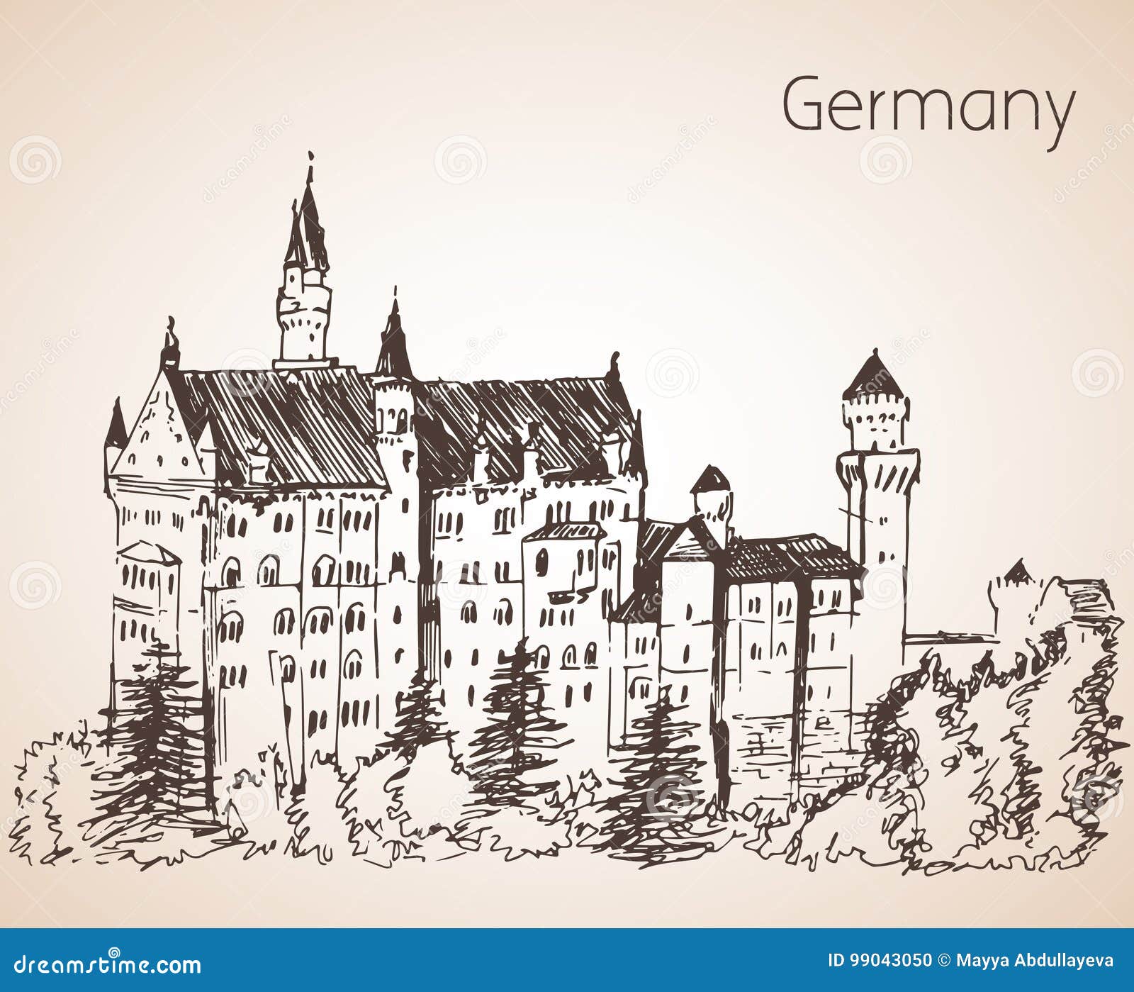 Premium AI Image | Here we have a drawing of the famous Neuschwanstein  Castle in the German Alps