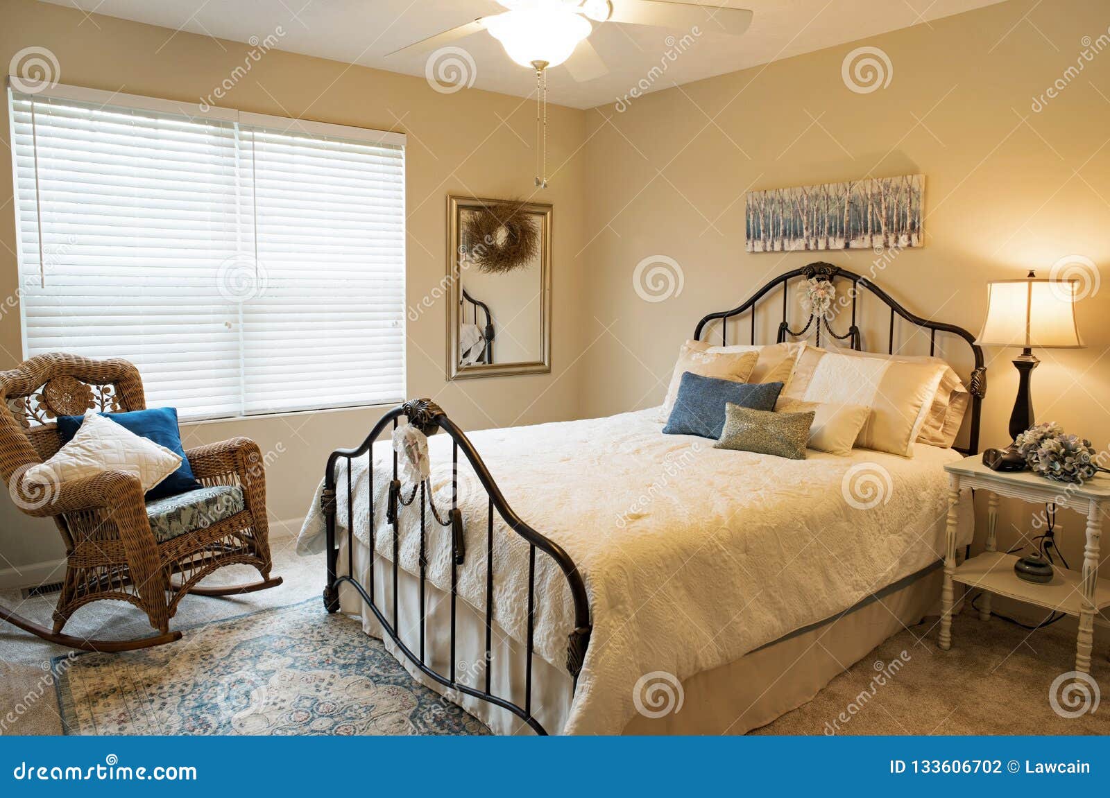 Neutral Bedroom With Iron Bed Editorial Photography Image