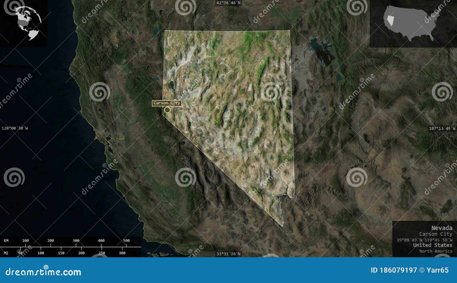 Satellite View Of Nevada Nevada, United States - Composition. Satellite Stock Illustration -  Illustration Of North, Profile: 186079197