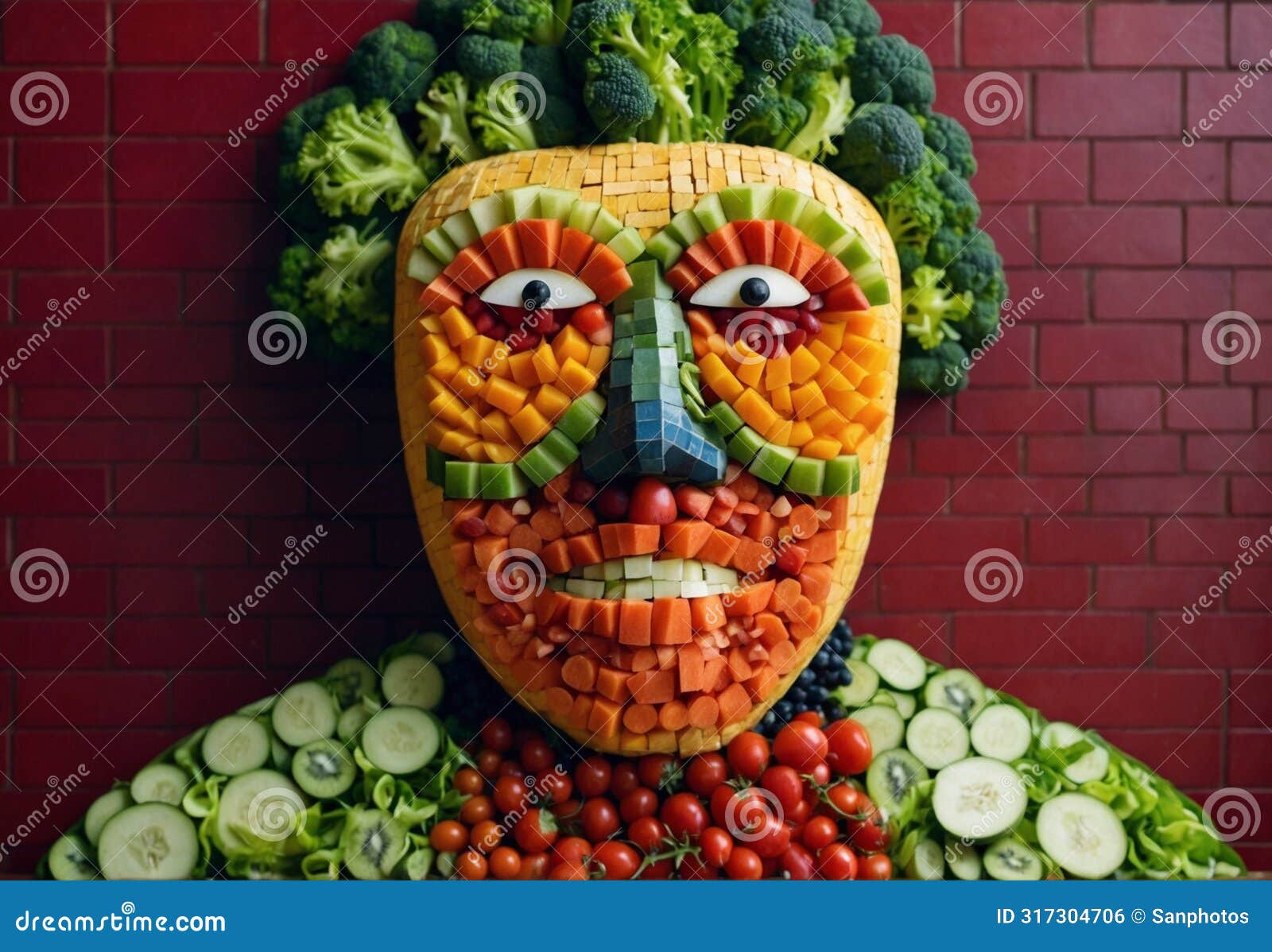 nature's portrait: mosaic face crafted from fresh fruits and vegetables