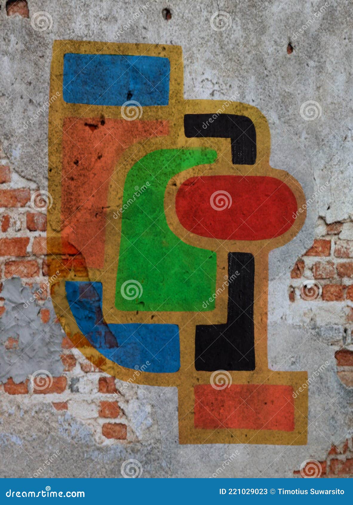 New Abstract Painting on Brick Wall Stock Image Image of brick, mural