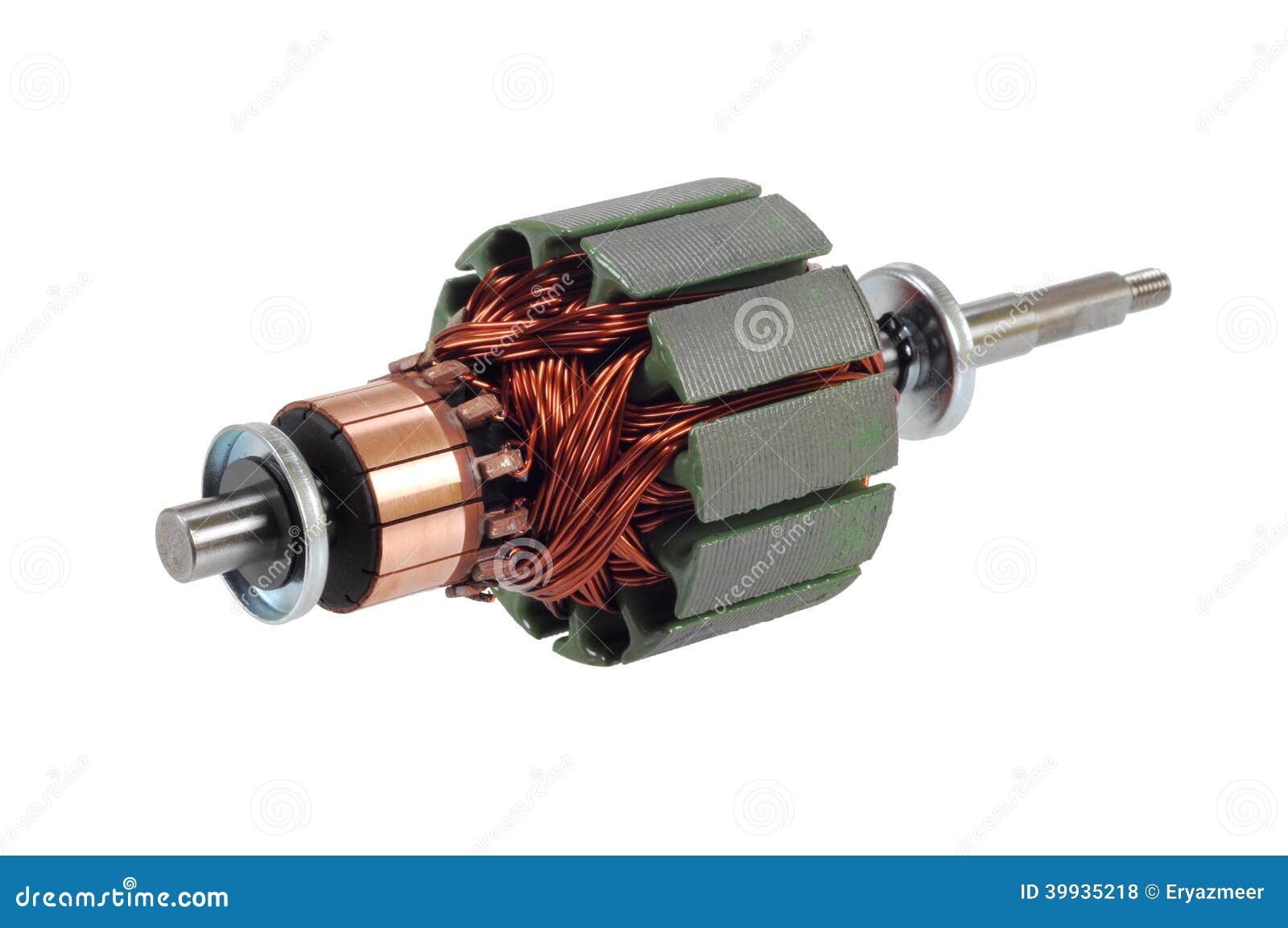 Electrical Armature Assembly Isolated On White Background. Dc Motor