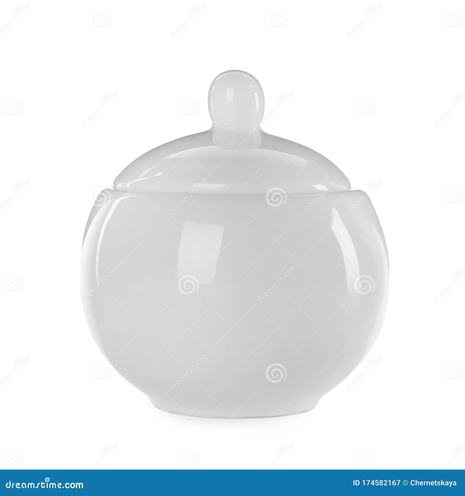 New Beautiful Ceramic Bowl with Lid Isolated on White Stock Image