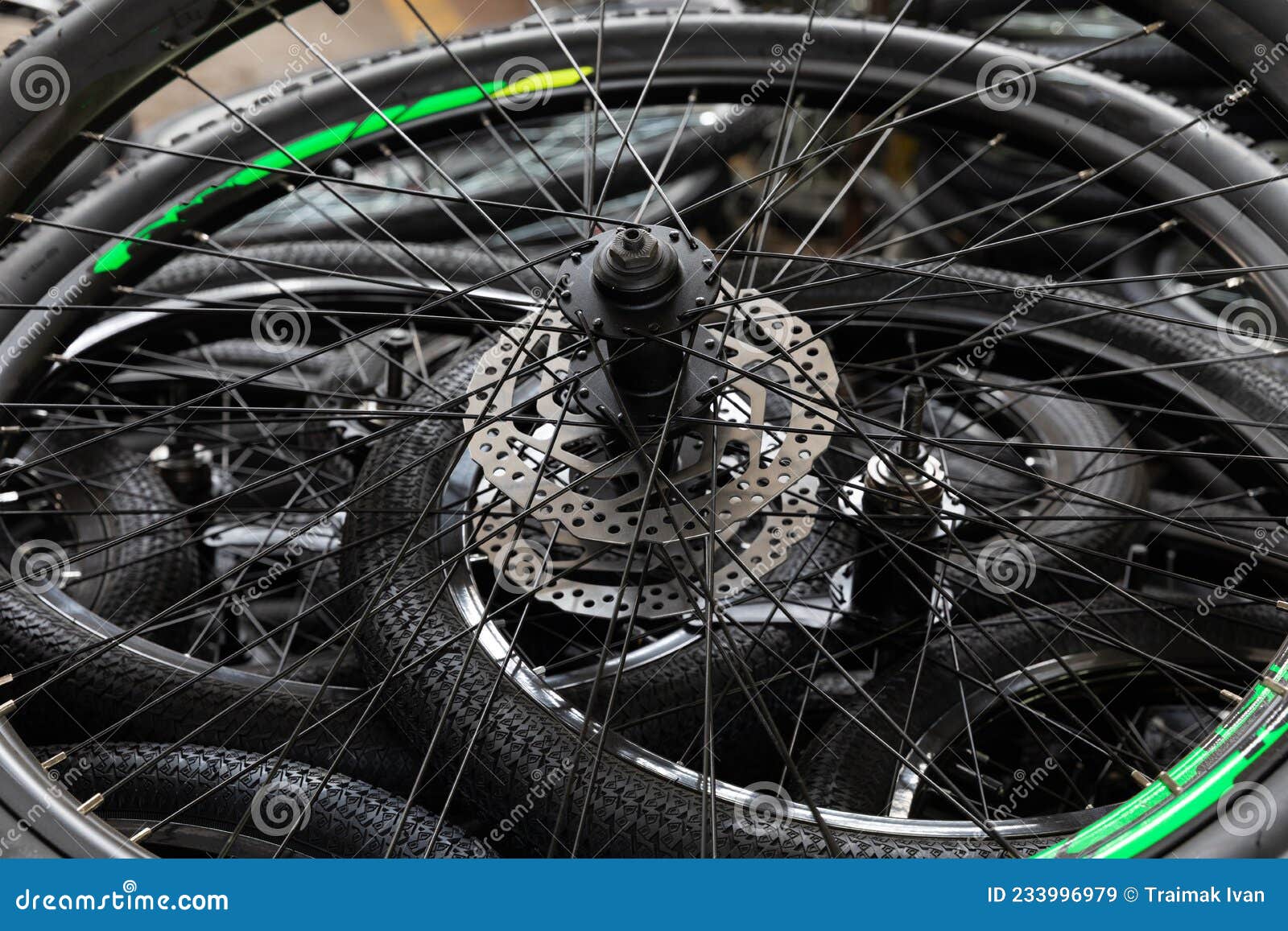New Bicycle Wheels Close Up, Bicycle Assembly Factory Stock Image