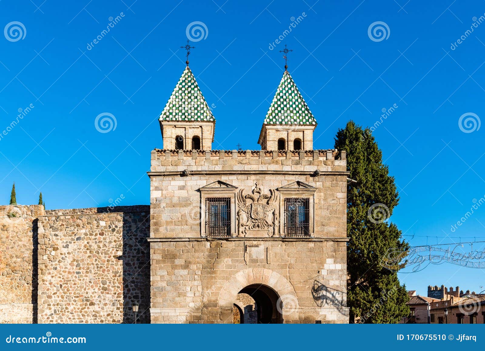 the new bisagra gate in the ramparts of toledo, spain