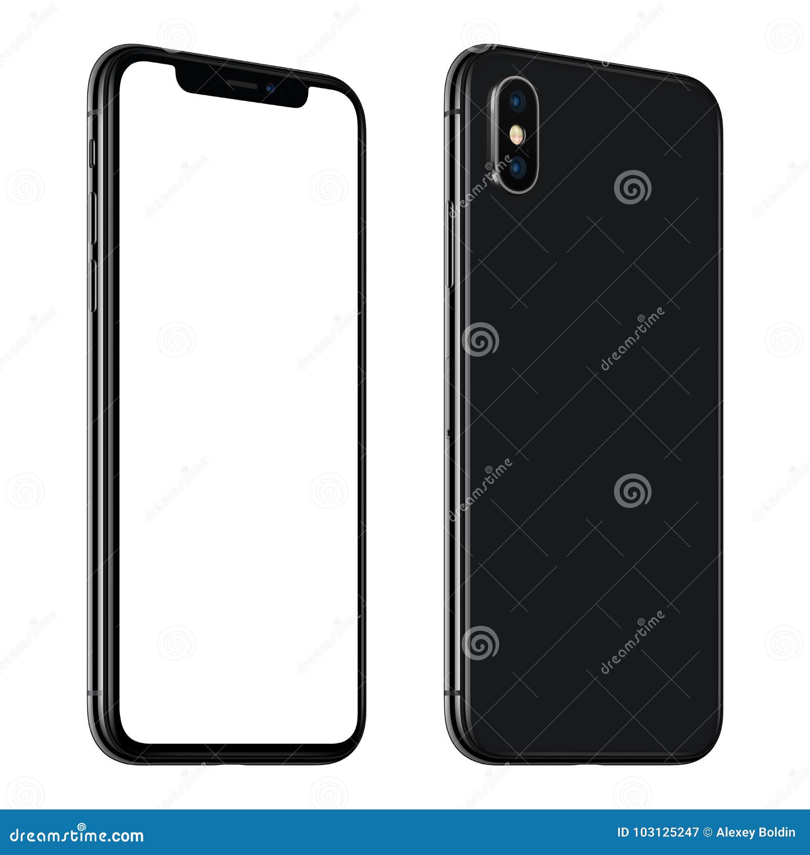 new black smartphone similar to iphone x mockup front and back sides ccw rotated  on white background
