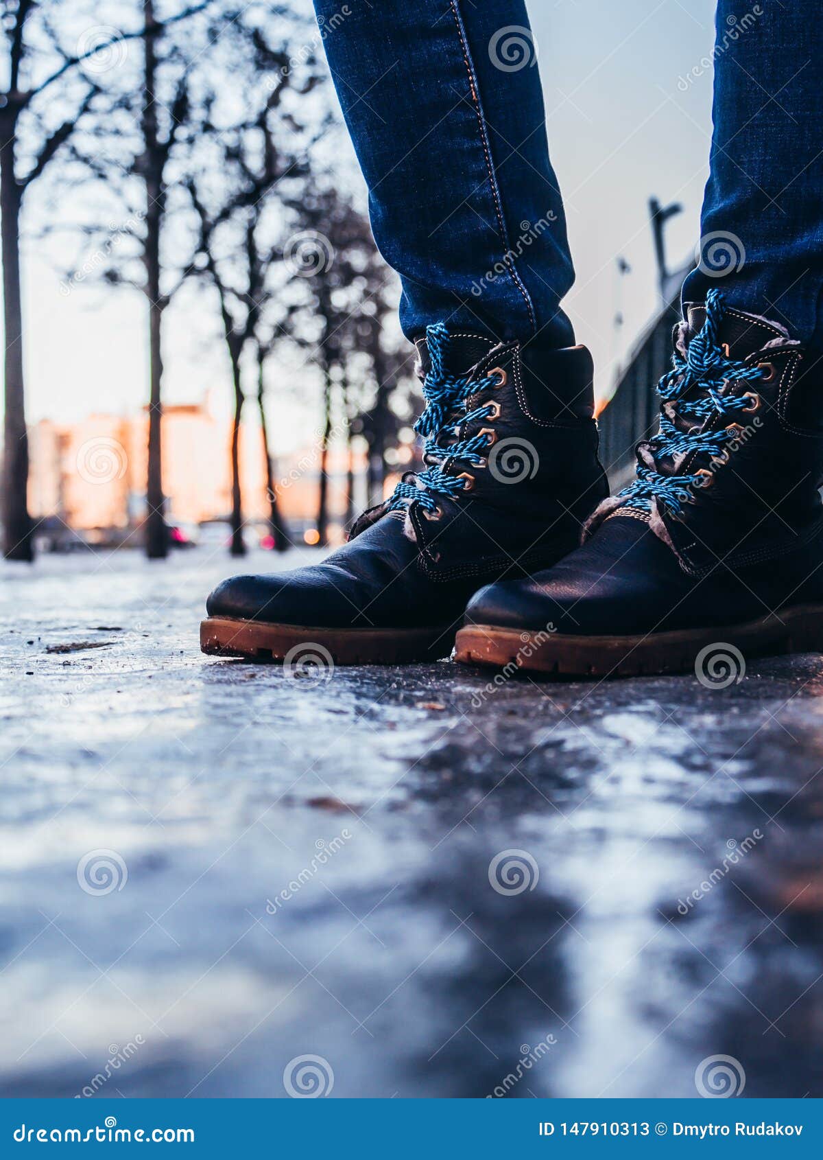 Walk in the New Boots in the Winter Park Stock Image - Image of snowy ...